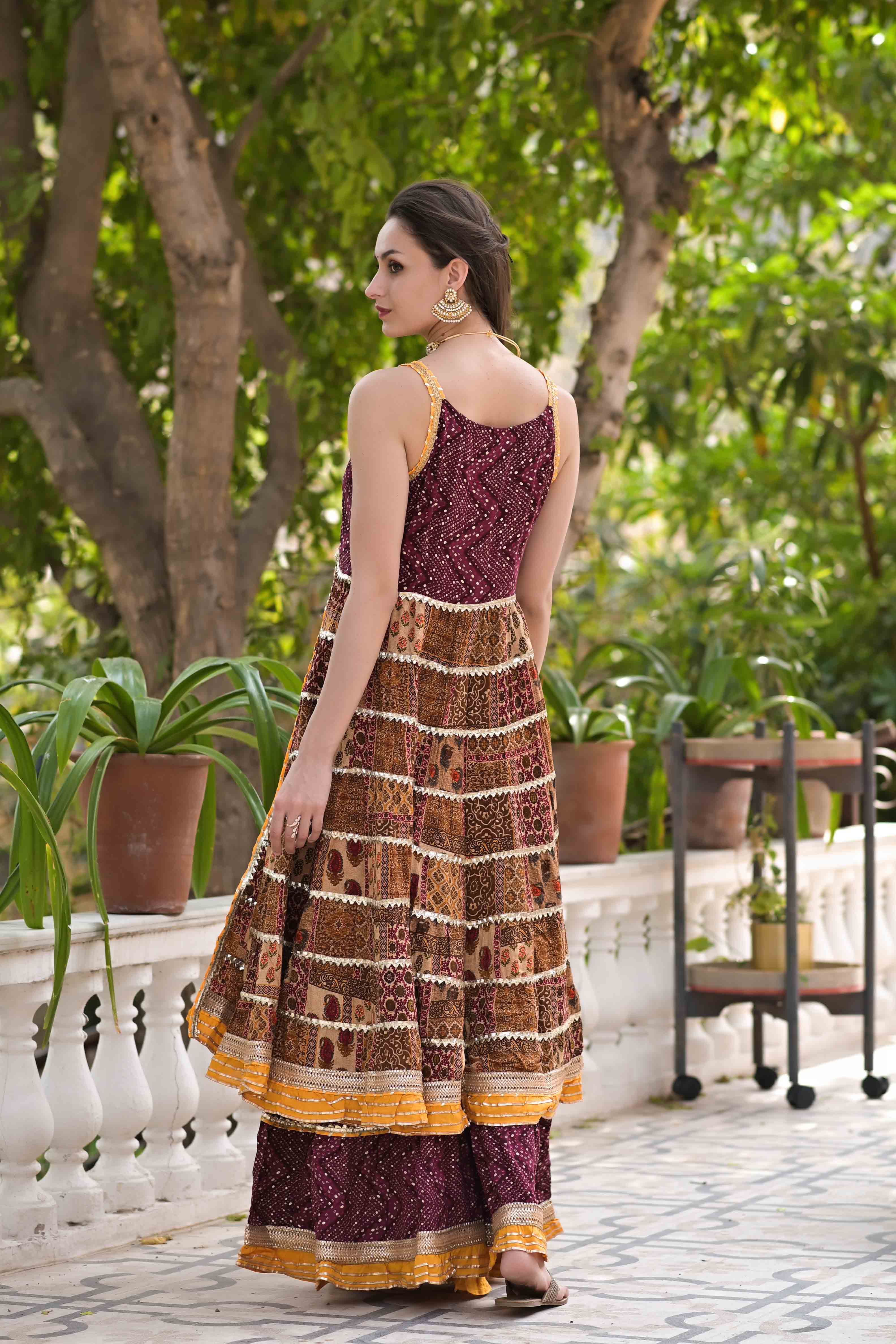 Multicolour Rayon Flared Gotapatti Sharara Set