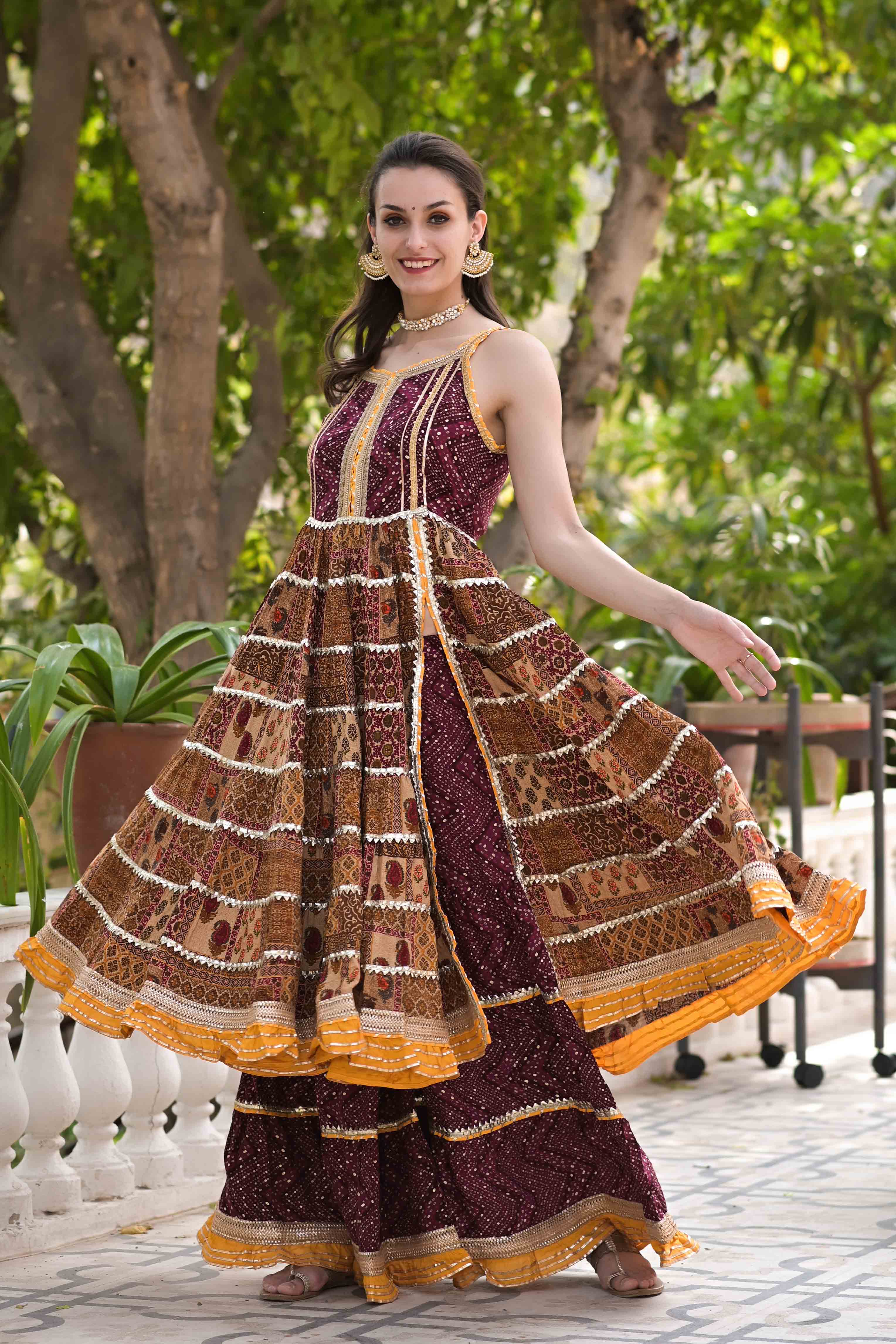 Multicolour Rayon Flared Gotapatti Sharara Set
