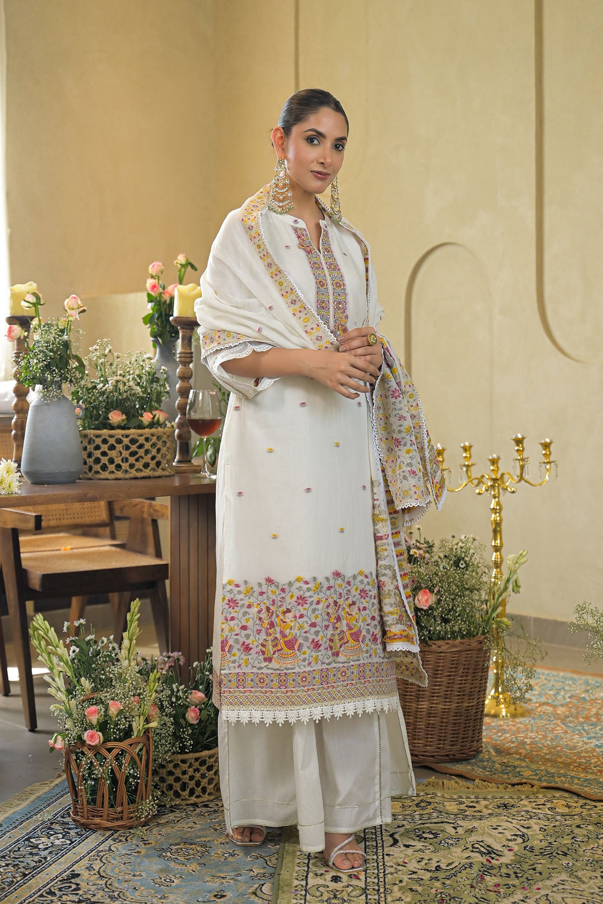 White Jamdani Silk Embroidered Pakistani Suit