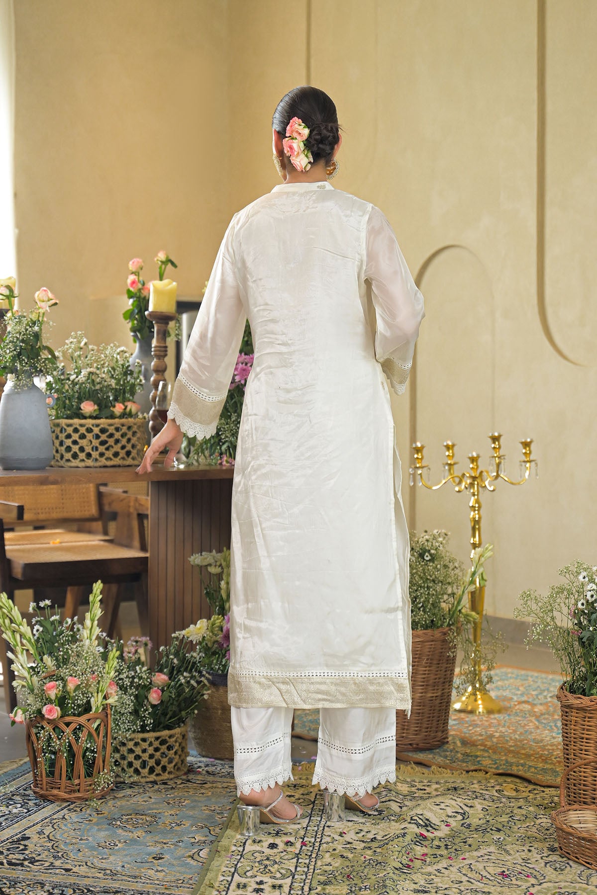 White Jamdani Silk Embroidered Pakistani Suit