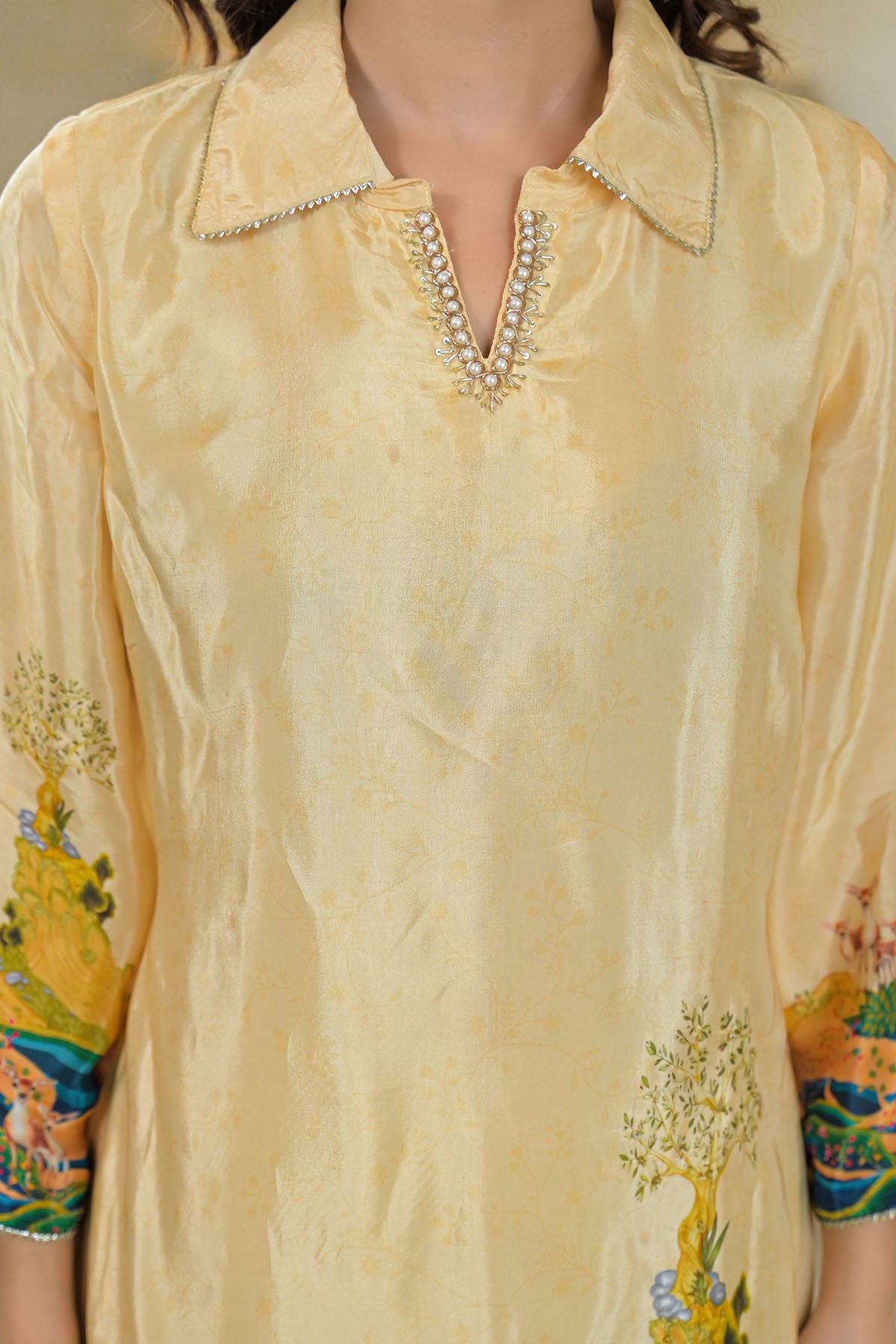 Beige Crepe Printed Co-Ord Set