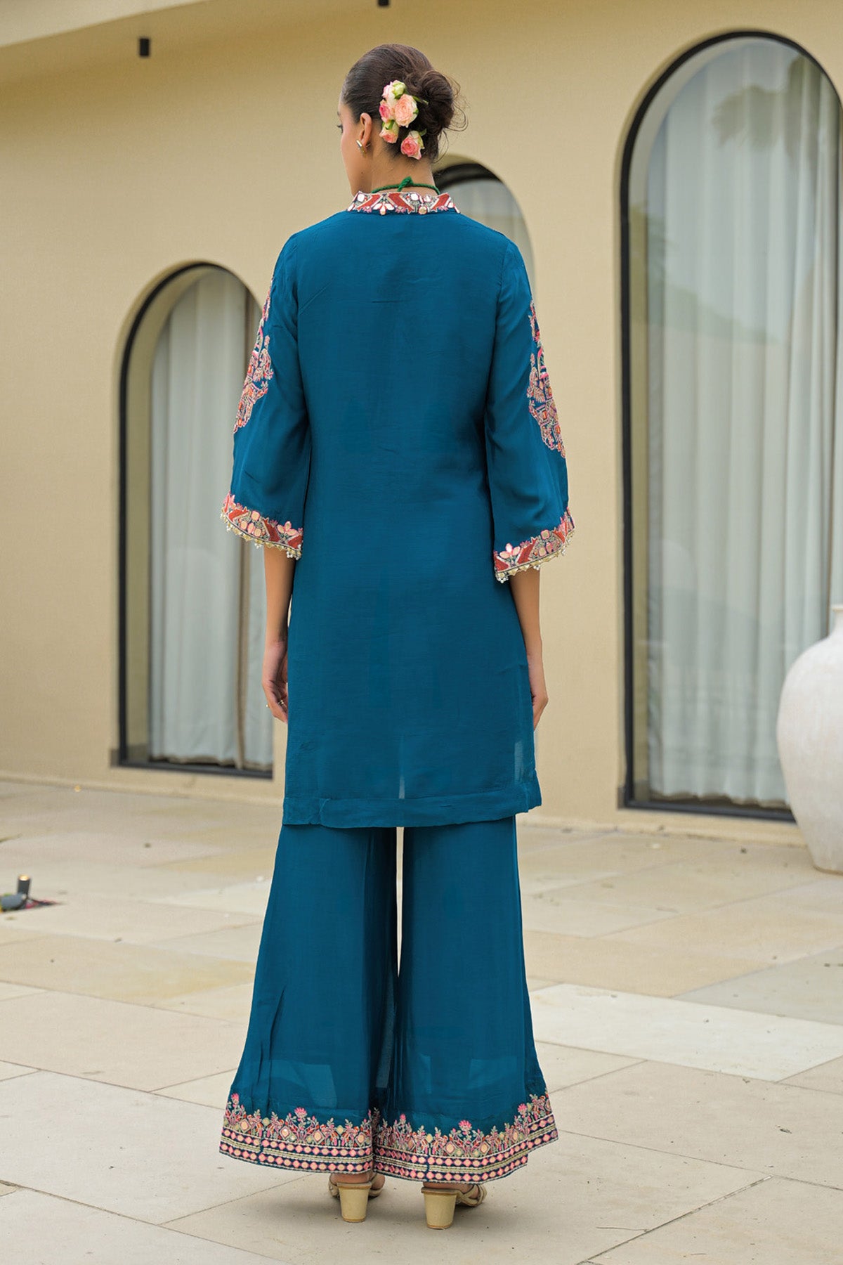 Blue Chinon Handwork Suit Set