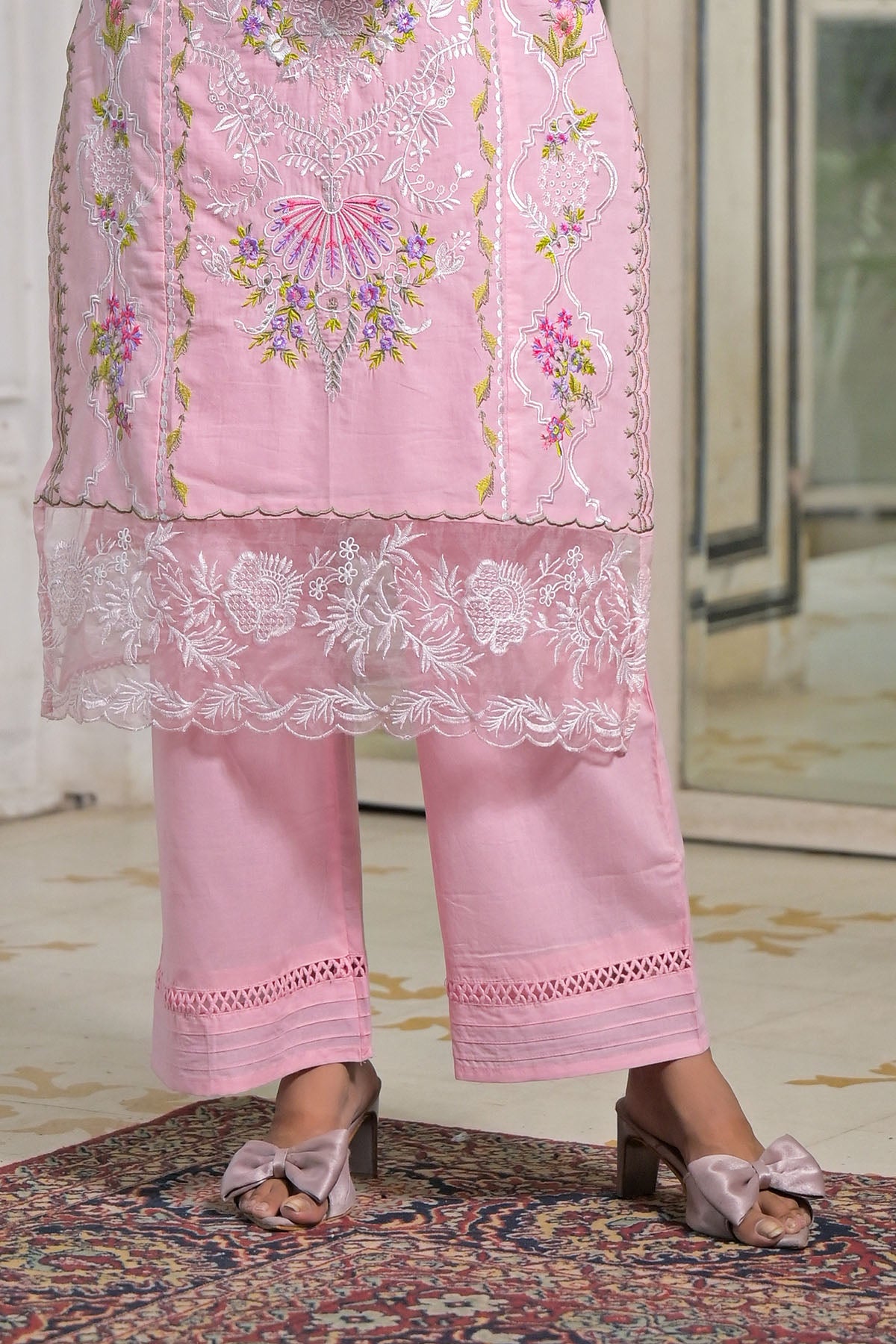 Pink Cotton Embroidered Straight Pakistani Suit