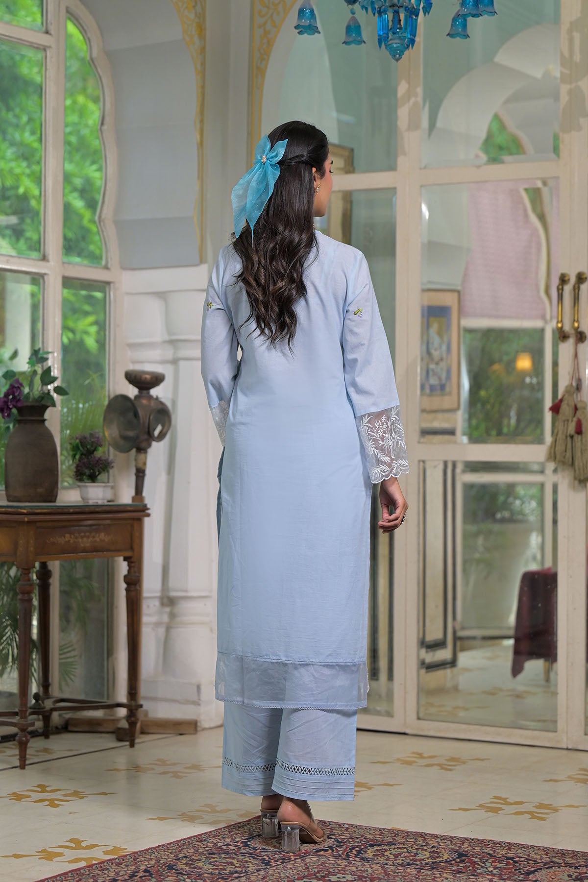 Blue Cotton Embroidered Straight Pakistani Suit