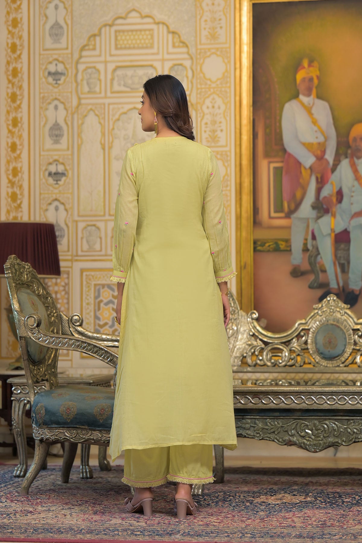 Mustard Yellow Cotton Embroidered Anarkali Suit