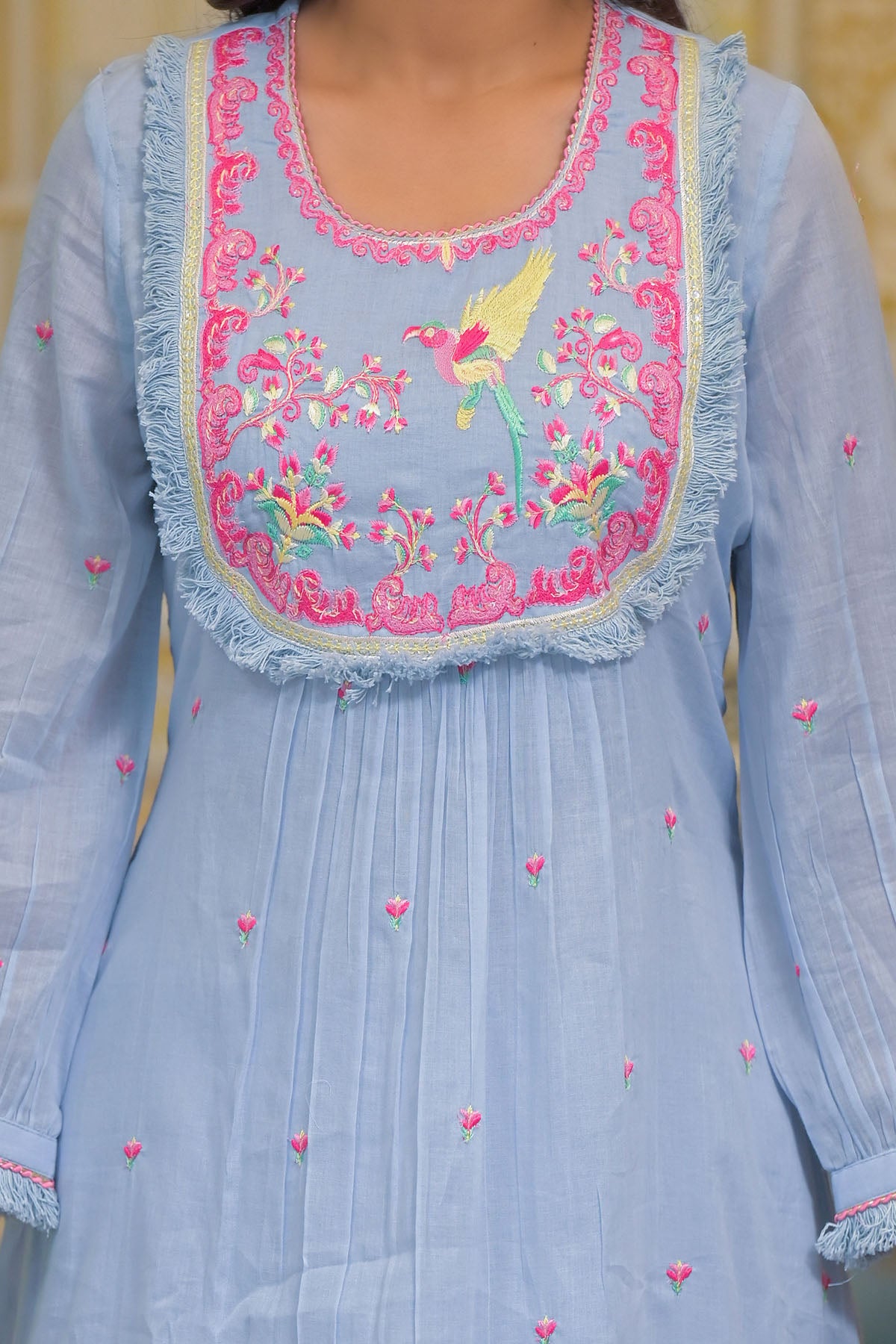 Blue Cotton Embroidered Anarkali Suit