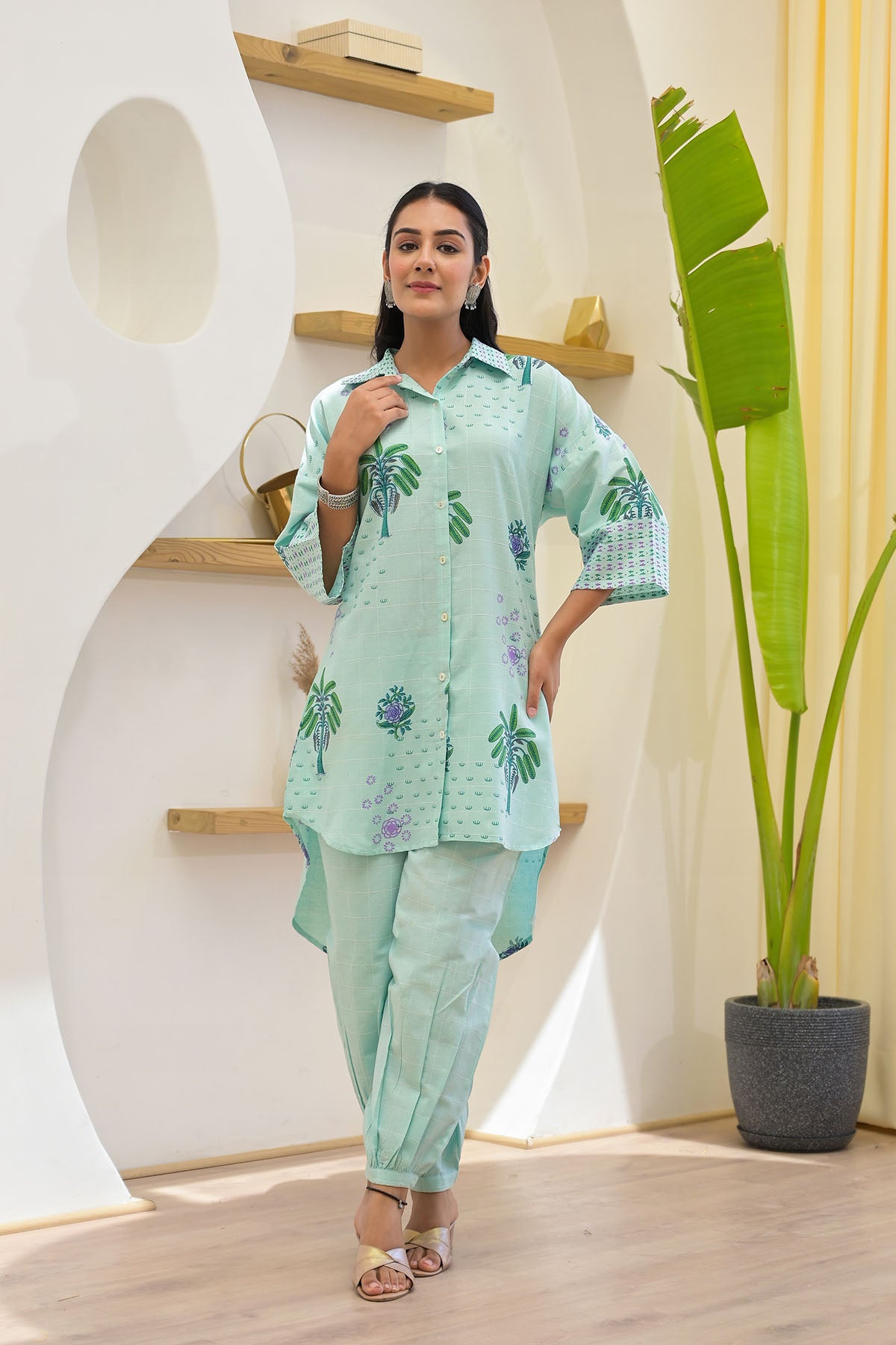 Sky Blue Cotton Handblock Co-ord Set