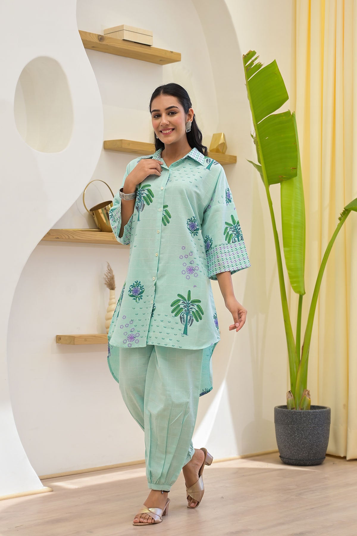 Sky Blue Cotton Handblock Co-ord Set