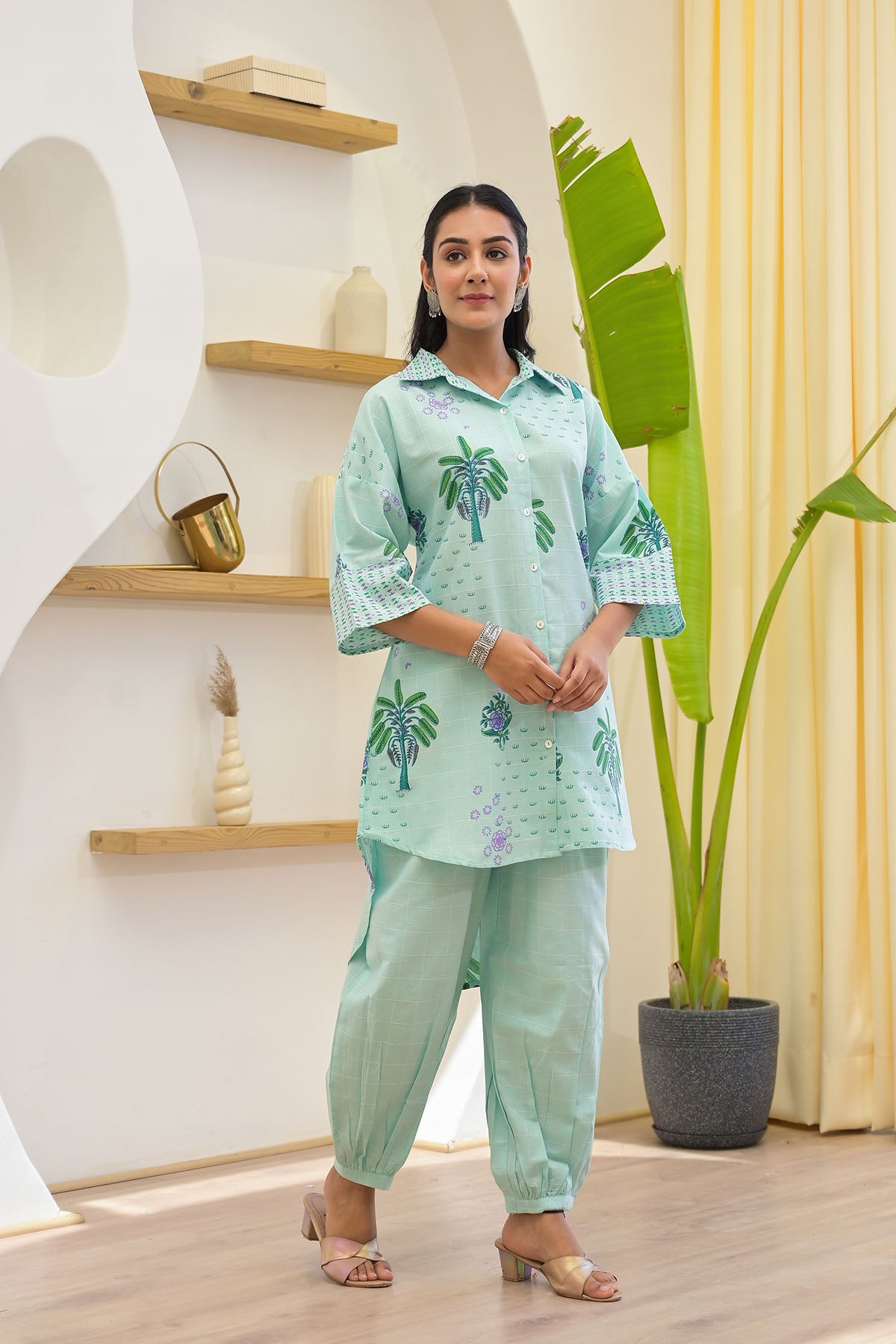 Sky Blue Cotton Handblock Co-ord Set