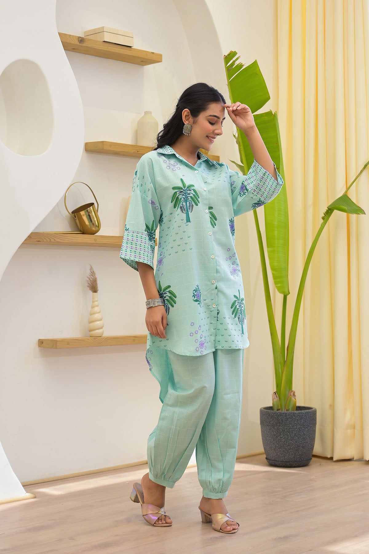Sky Blue Cotton Handblock Co-ord Set
