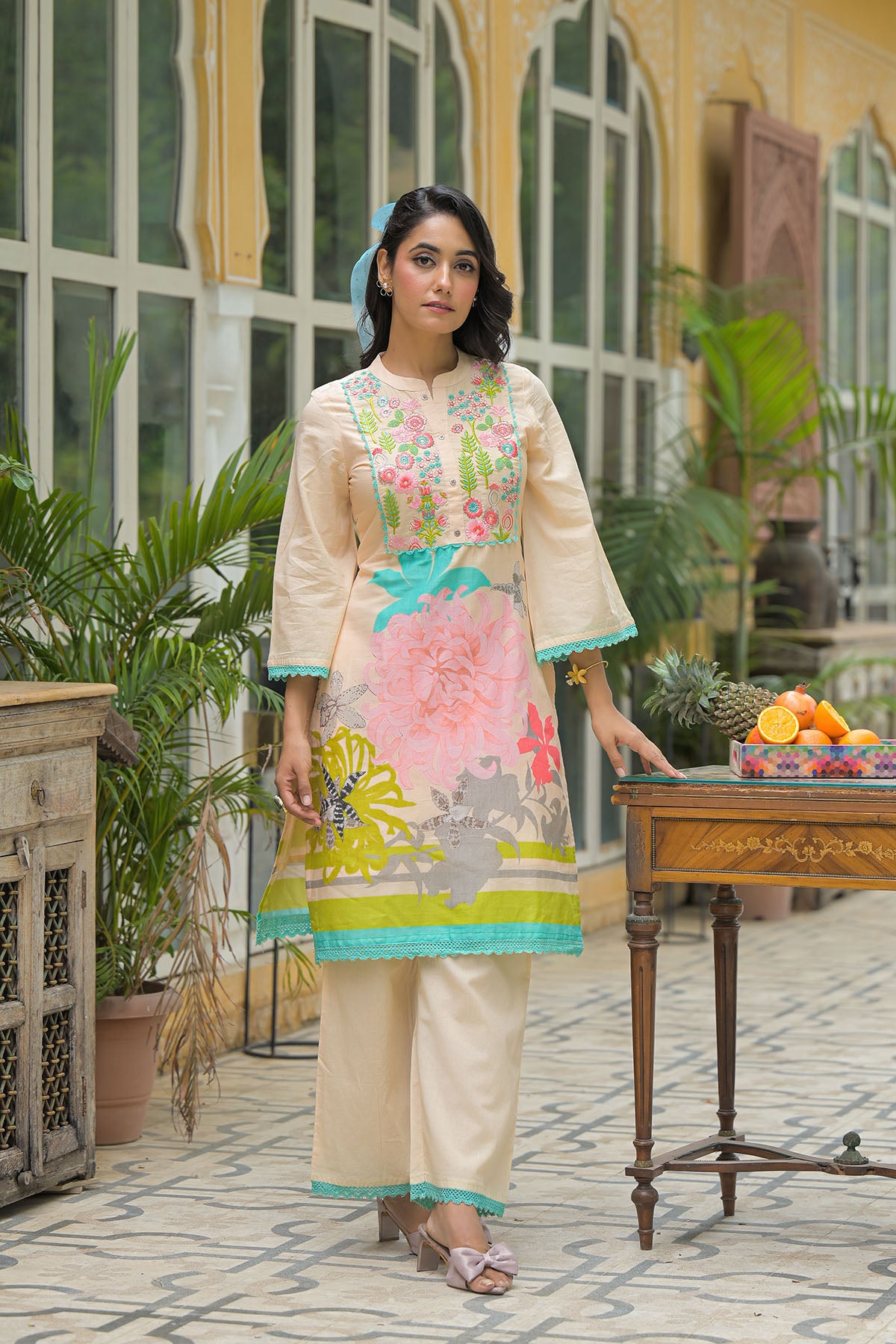 Peach Cotton Embroidered Co-Ord Set