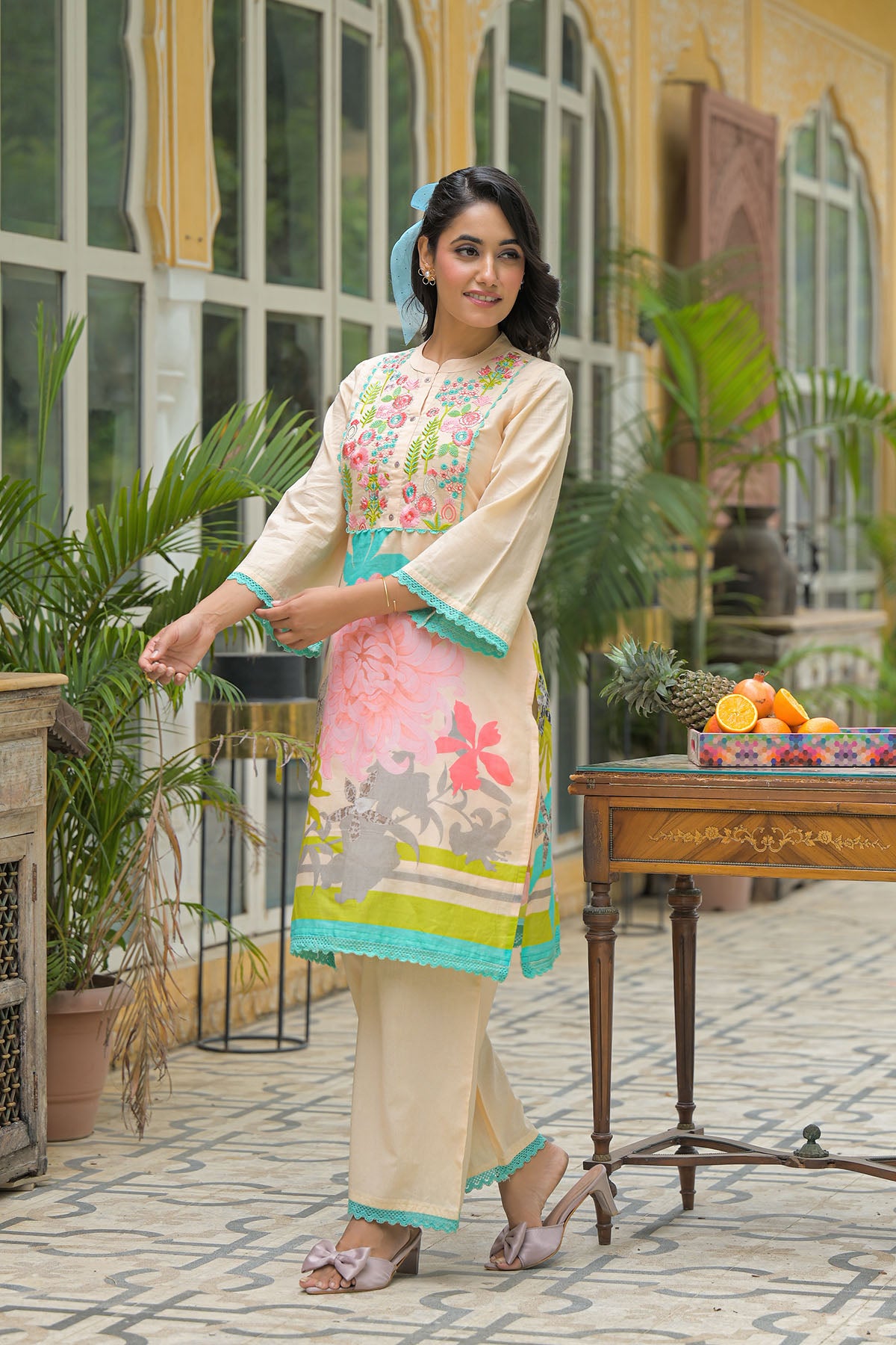 Peach Cotton Embroidered Co-Ord Set