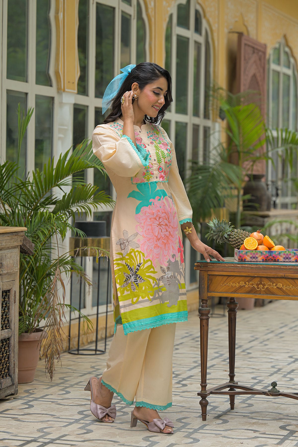 Peach Cotton Embroidered Co-Ord Set
