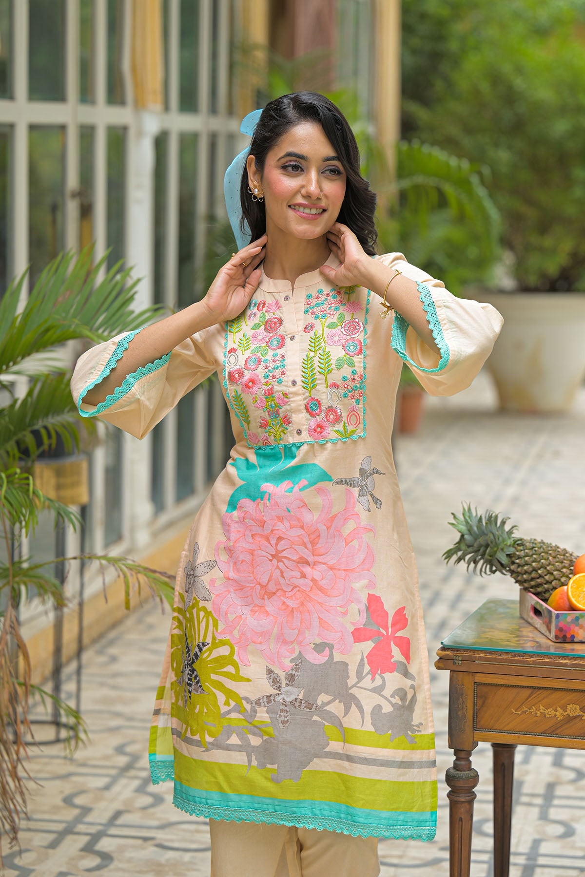 Peach Cotton Embroidered Co-Ord Set