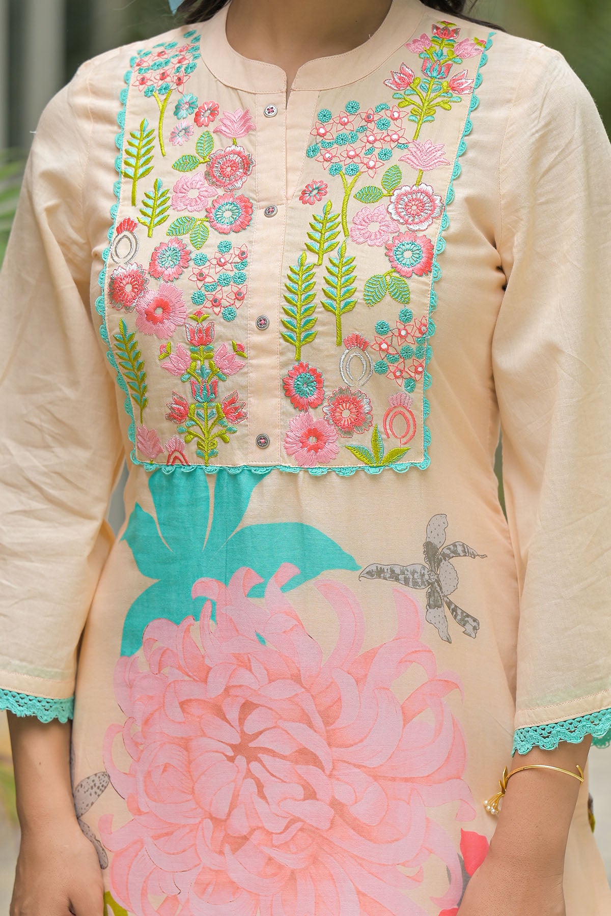 Peach Cotton Embroidered Co-Ord Set