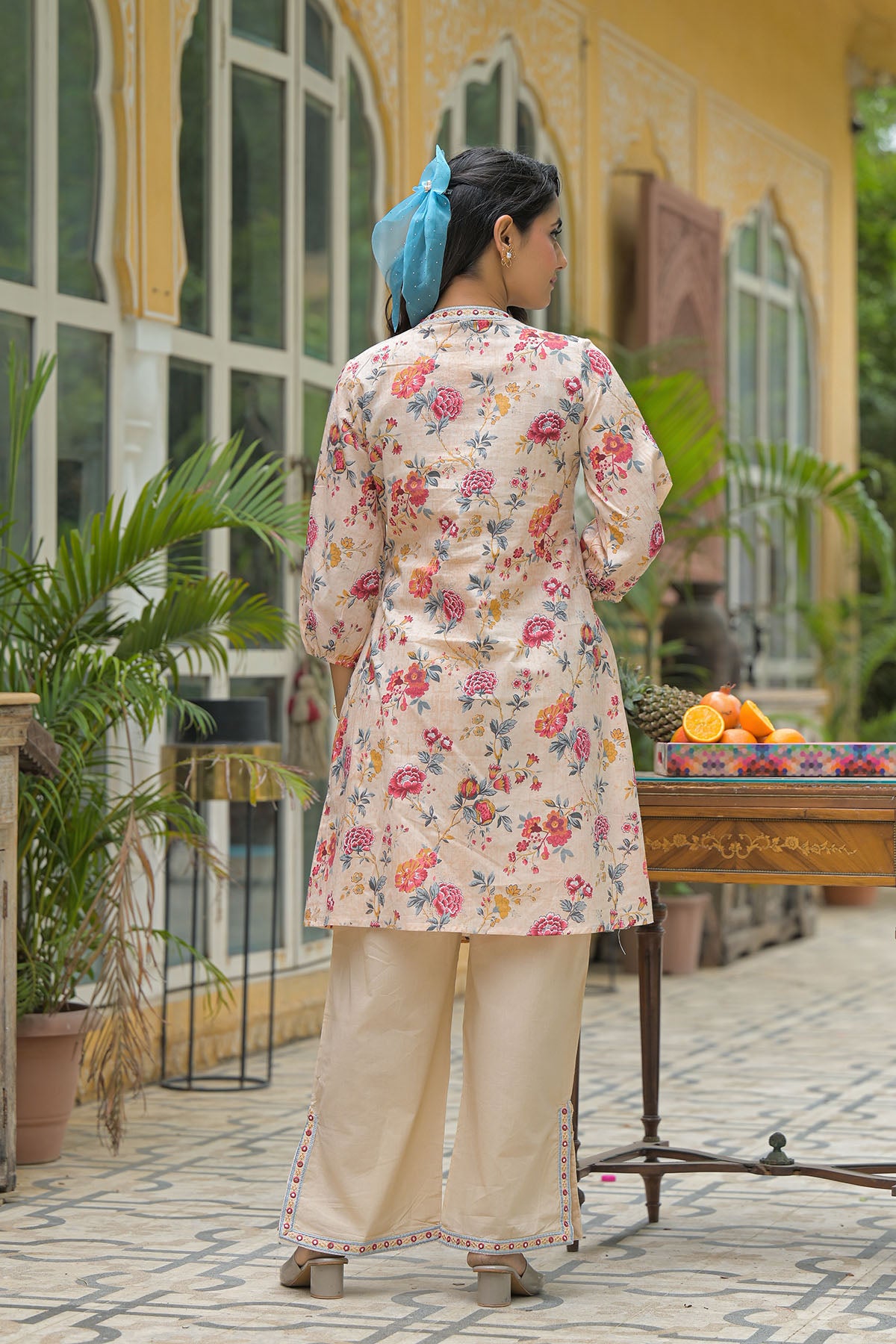 Beige Floral Cotton Co-Ord Set