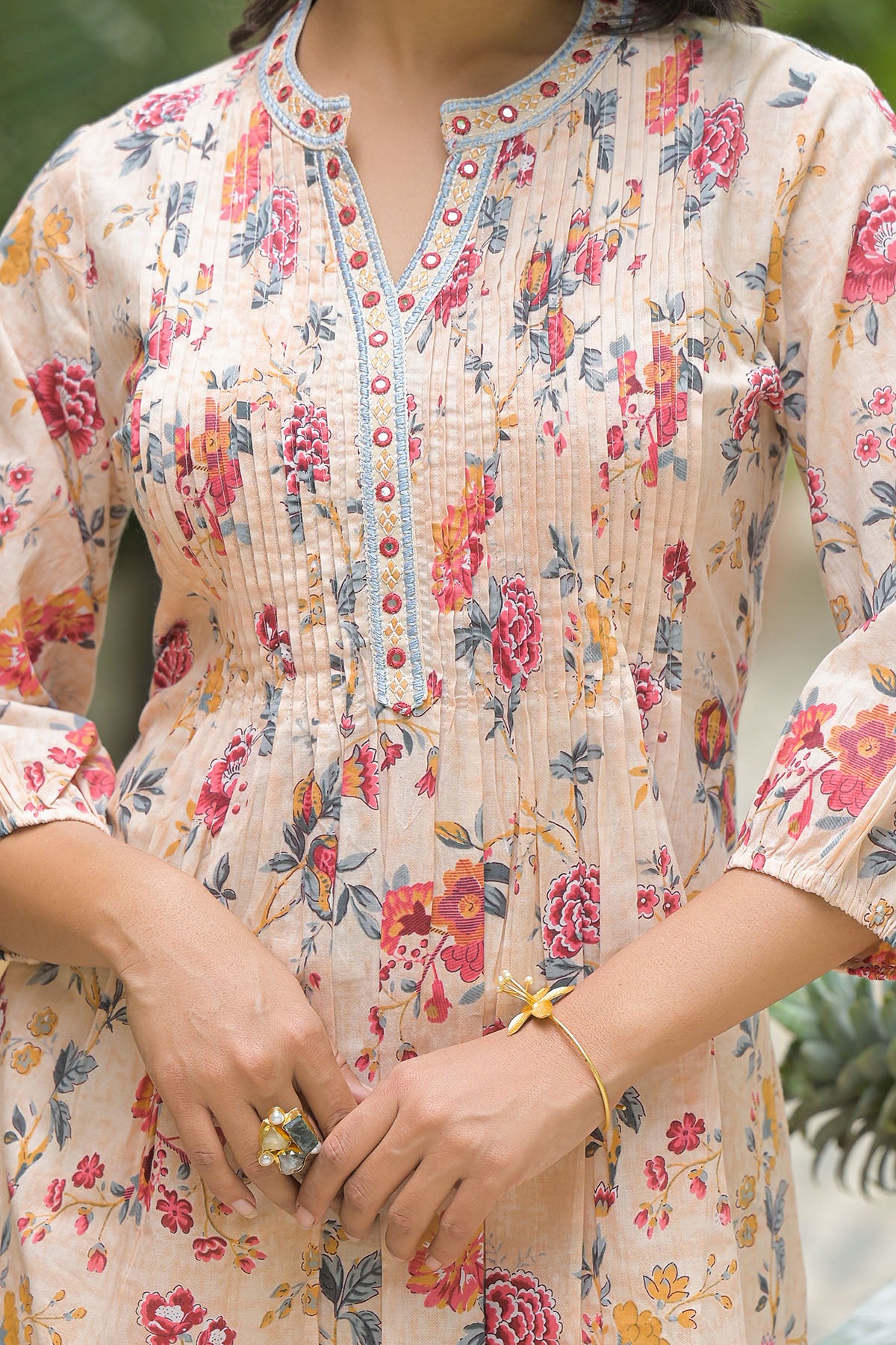 Beige Floral Cotton Co-Ord Set