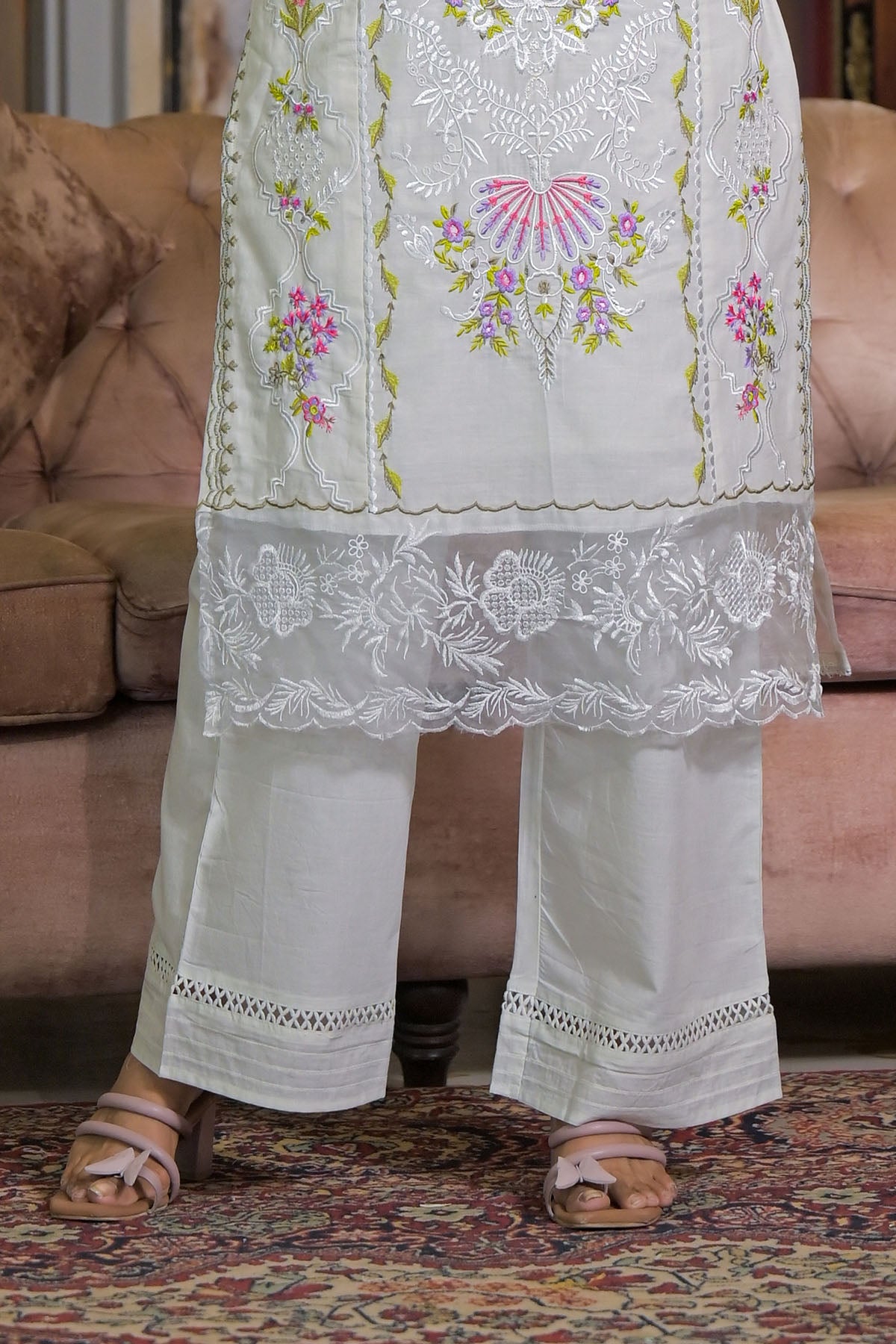 White Cotton Embroidered Straight Pakistani Suit