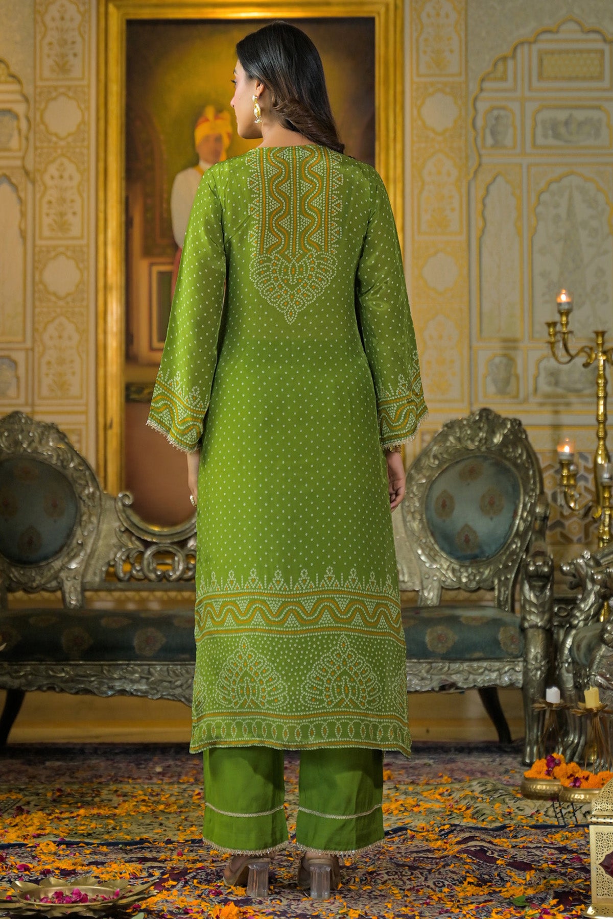 Green Viscose Crepe Handwork Suit Set