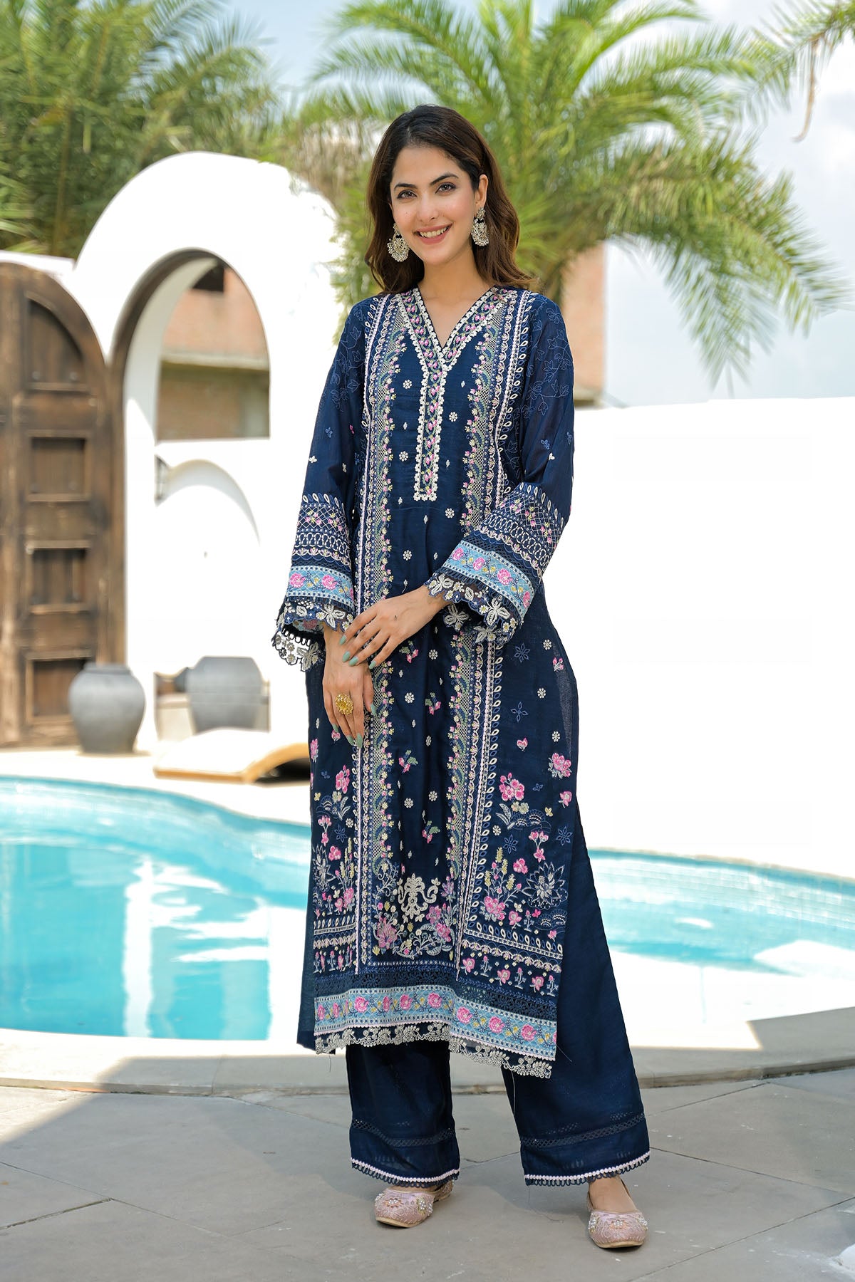 Blue Shimmer Embroidered Pakistani Suit