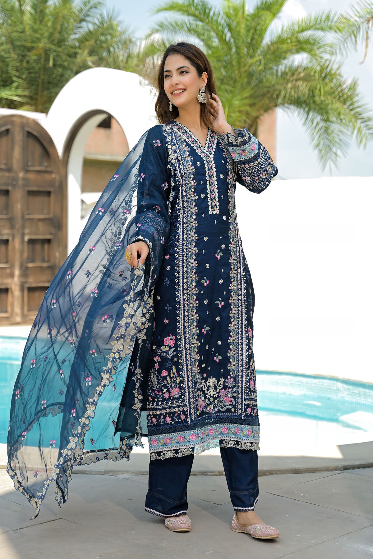 Blue Shimmer Embroidered Pakistani Suit