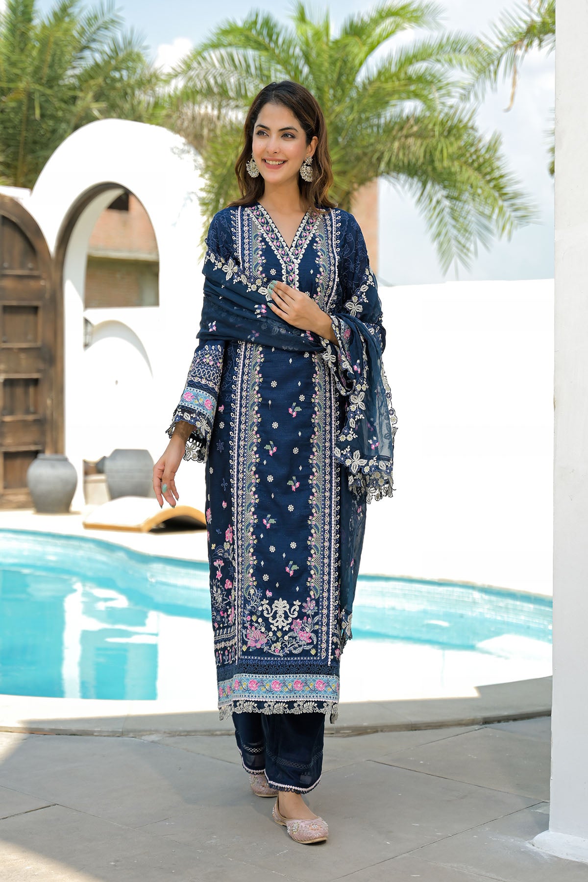 Blue Shimmer Embroidered Pakistani Suit