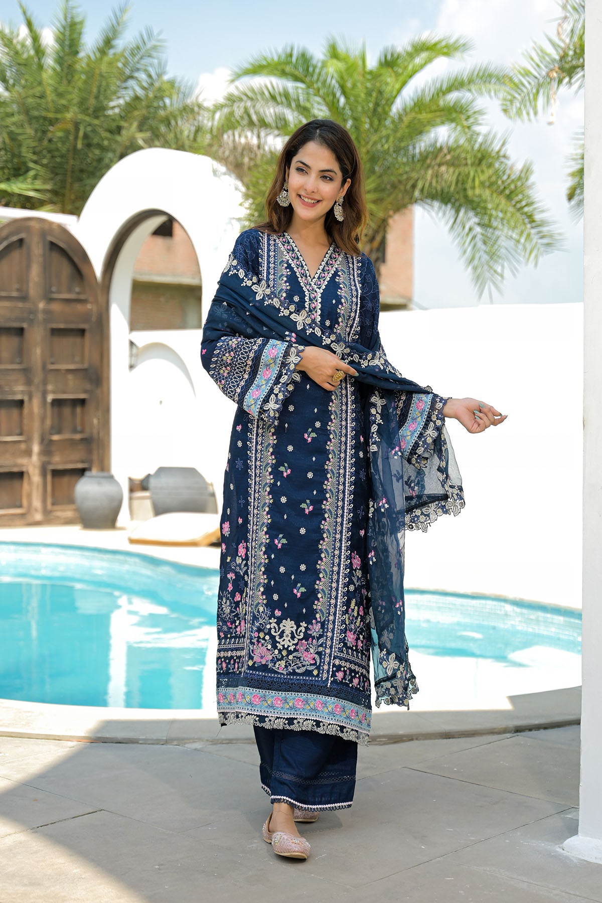 Blue Shimmer Embroidered Pakistani Suit