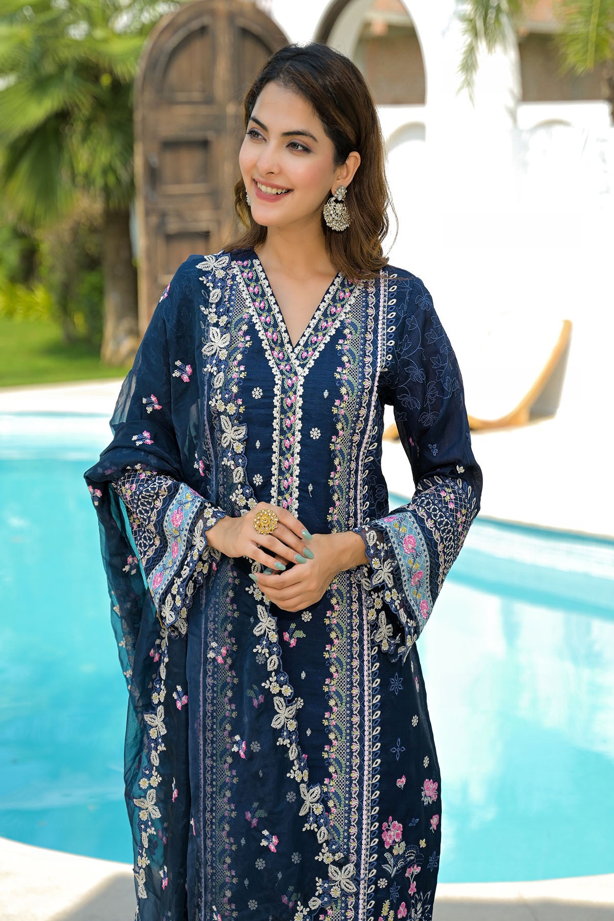 Blue Shimmer Embroidered Pakistani Suit