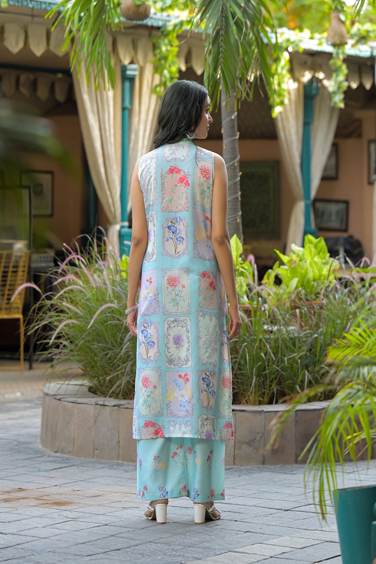 Sea Green Cotton Embroidered Straight-Cut Suit
