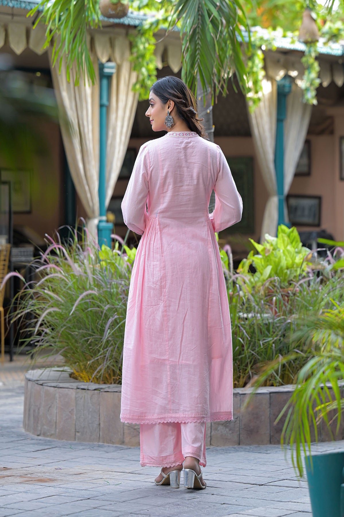 Pink Cotton Embroidered Anarkali Suit