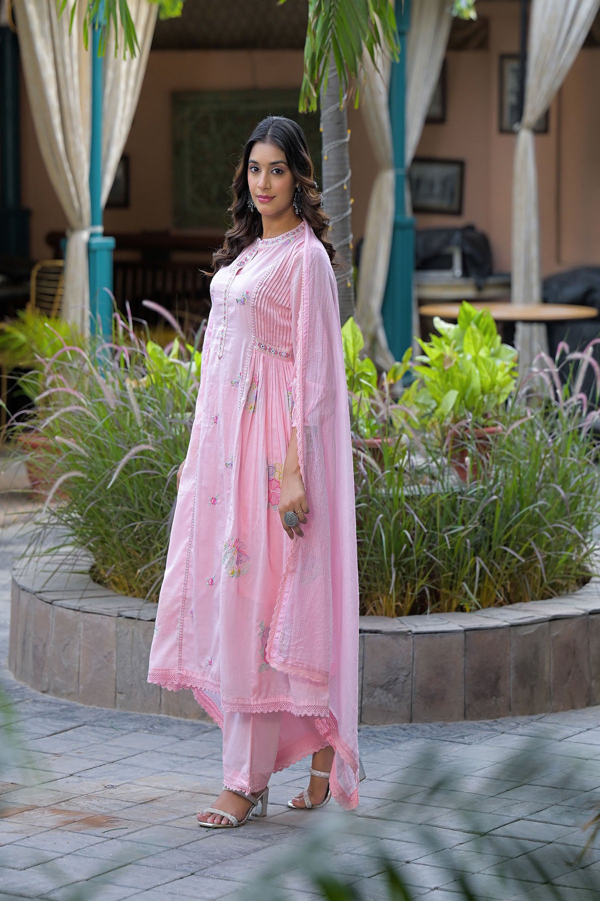 Pink Cotton Embroidered Anarkali Suit