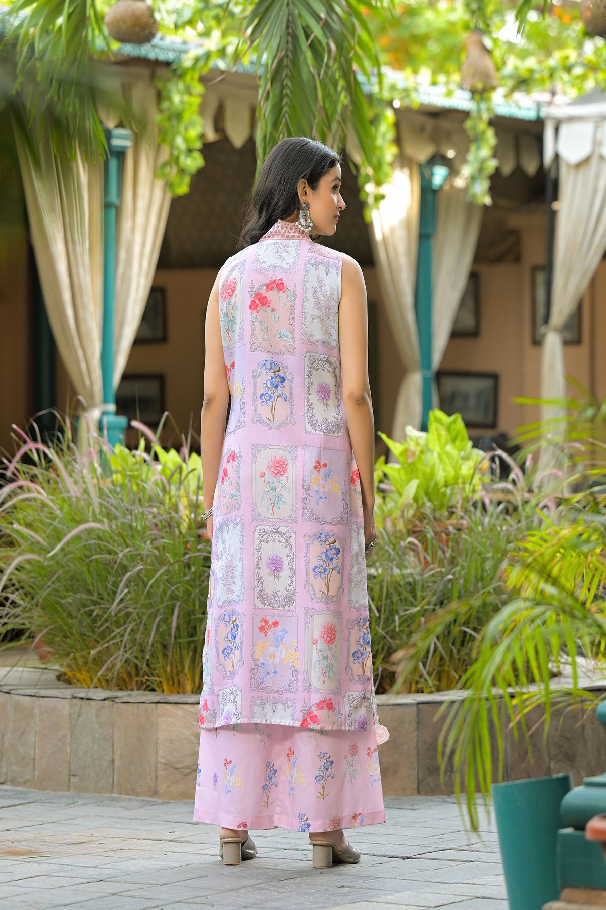 Pink Cotton Embroidered Straight-Cut Suit