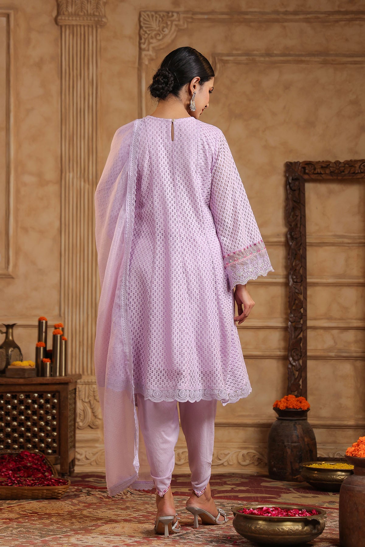 Lavender Schiffli Net Embroidered Anarkali Suit