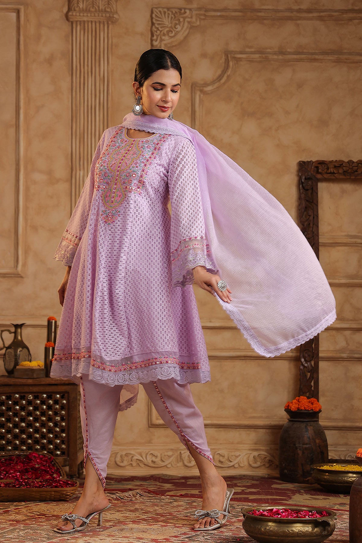 Lavender Schiffli Net Embroidered Anarkali Suit