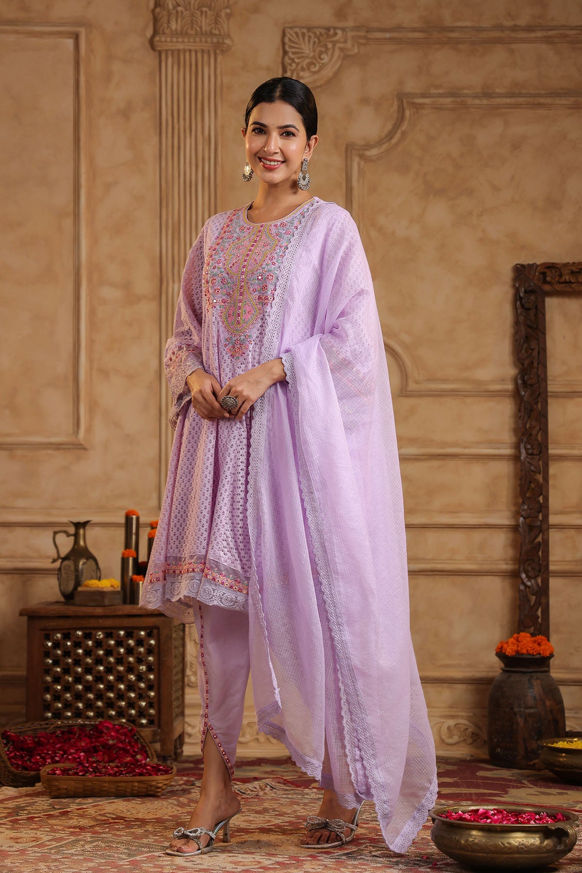 Lavender Schiffli Net Embroidered Anarkali Suit
