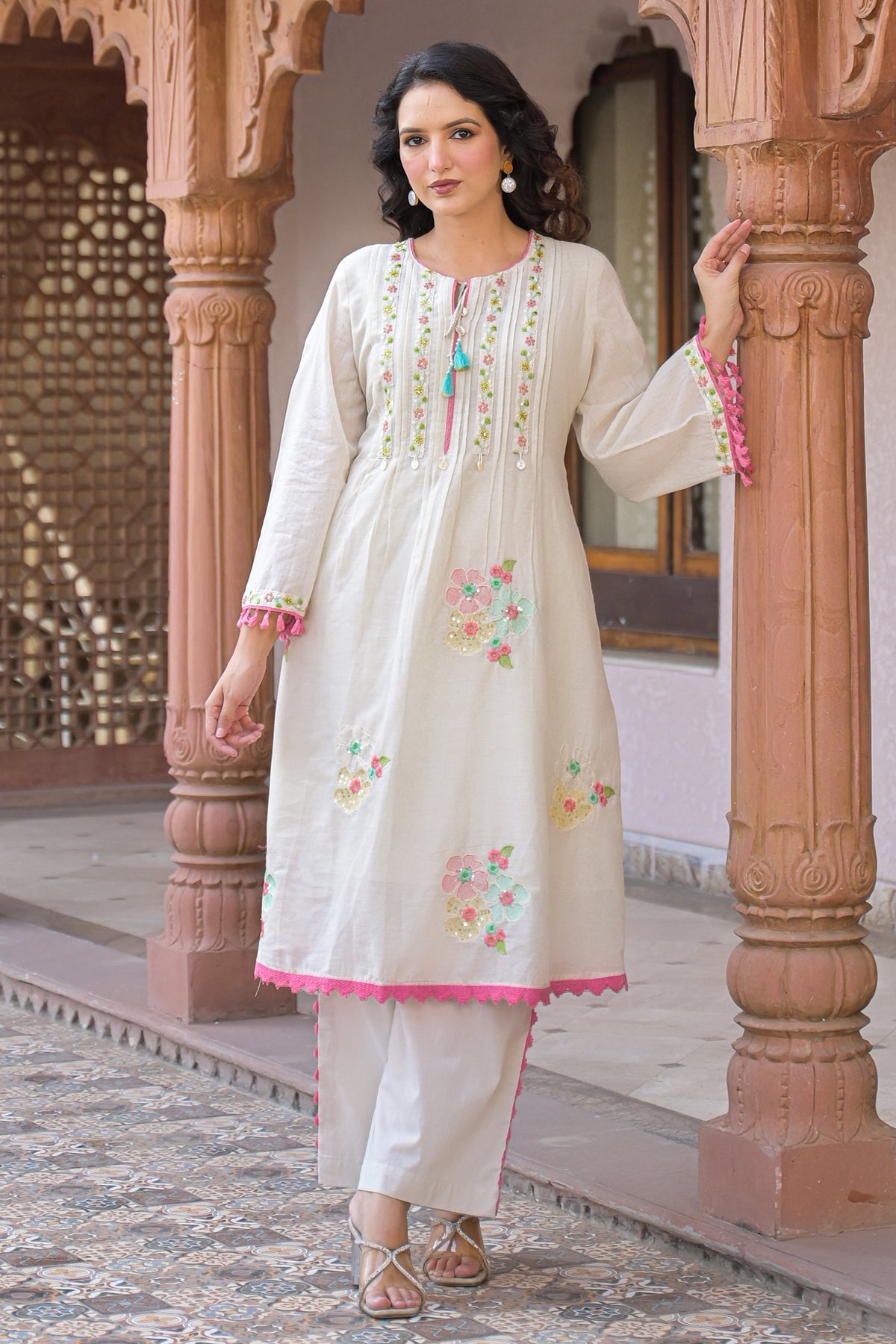 Ivory Mul Mul Embroidered Co-ord Set