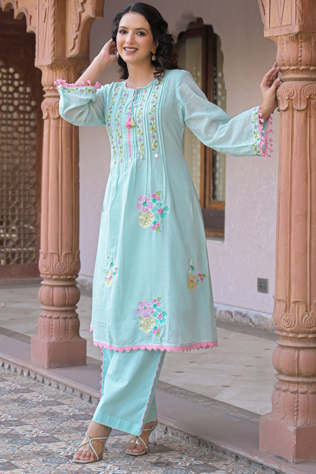 Blue Mul Mul Embroidered Co-ord Set