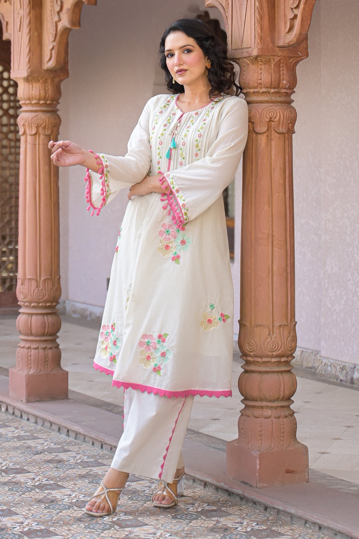 Ivory Mul Mul Embroidered Co-ord Set