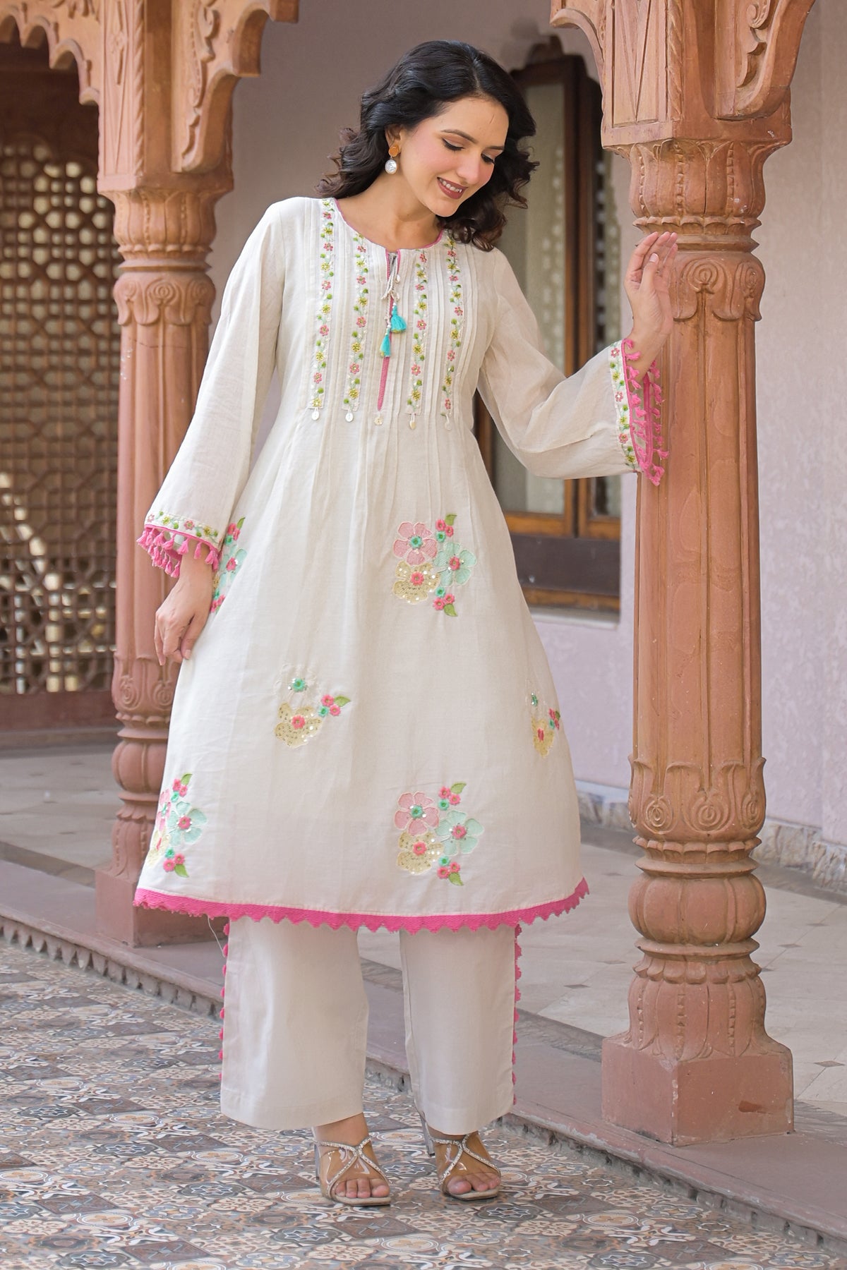 Ivory Mul Mul Embroidered Co-ord Set