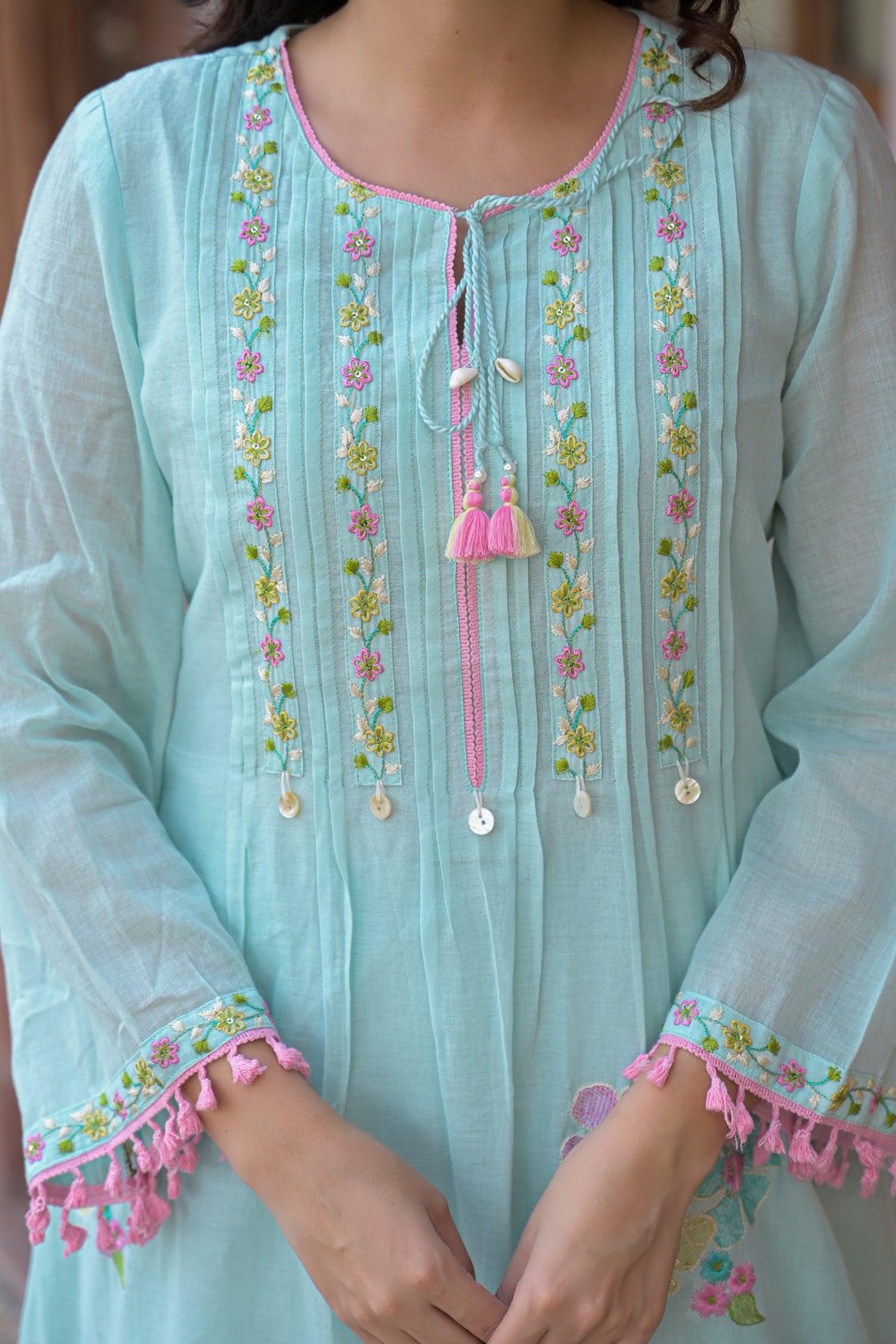 Blue Mul Mul Embroidered Co-ord Set