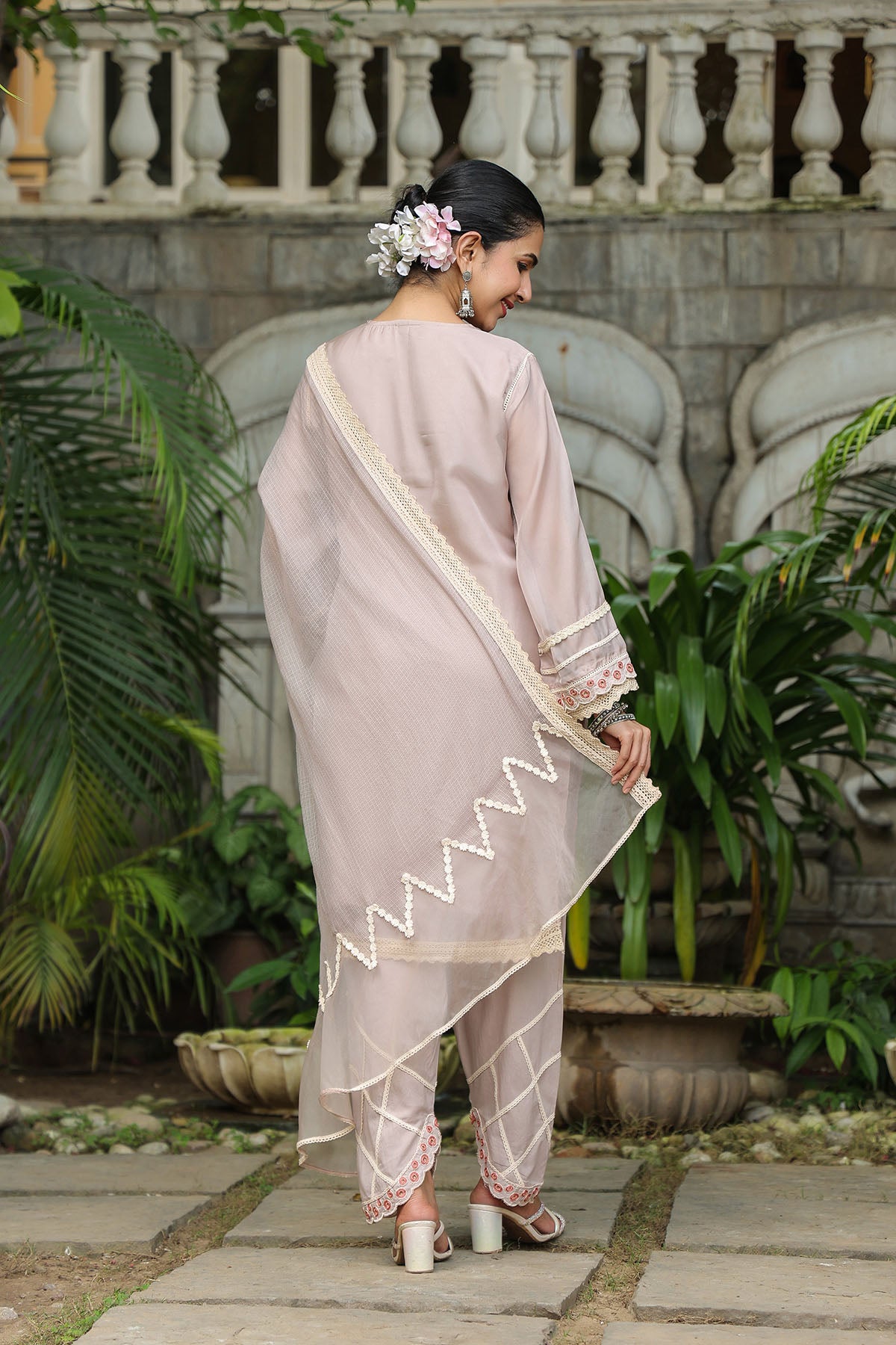 Brown Organza Embroidered Straight Suit