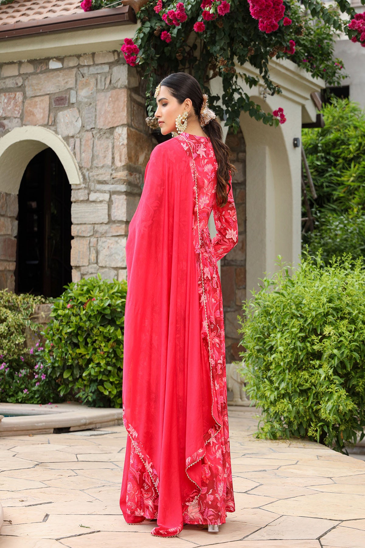 Pink Viscose Crepe Handwork Gown Set