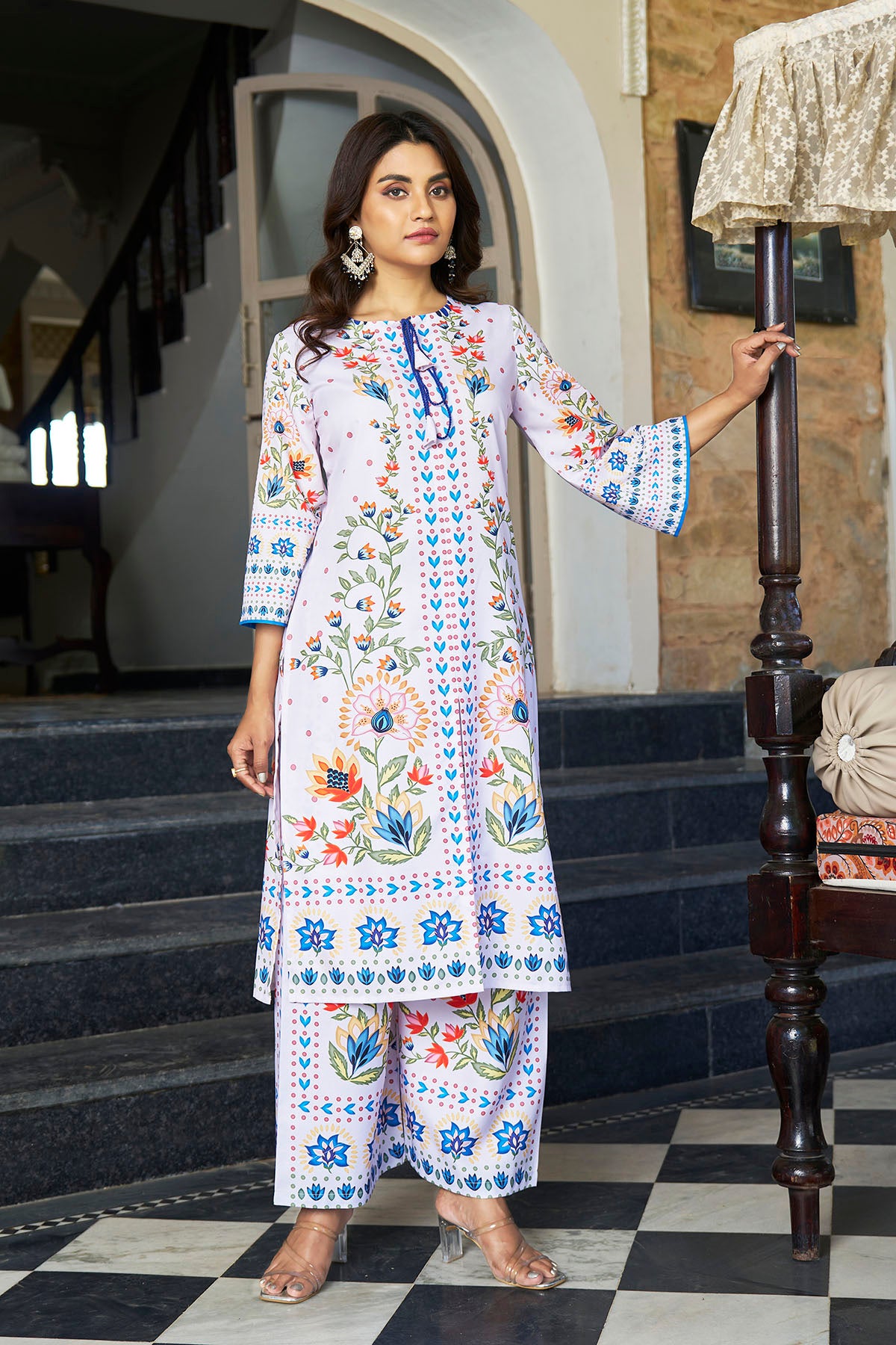 White Cotton Printed Co-ord