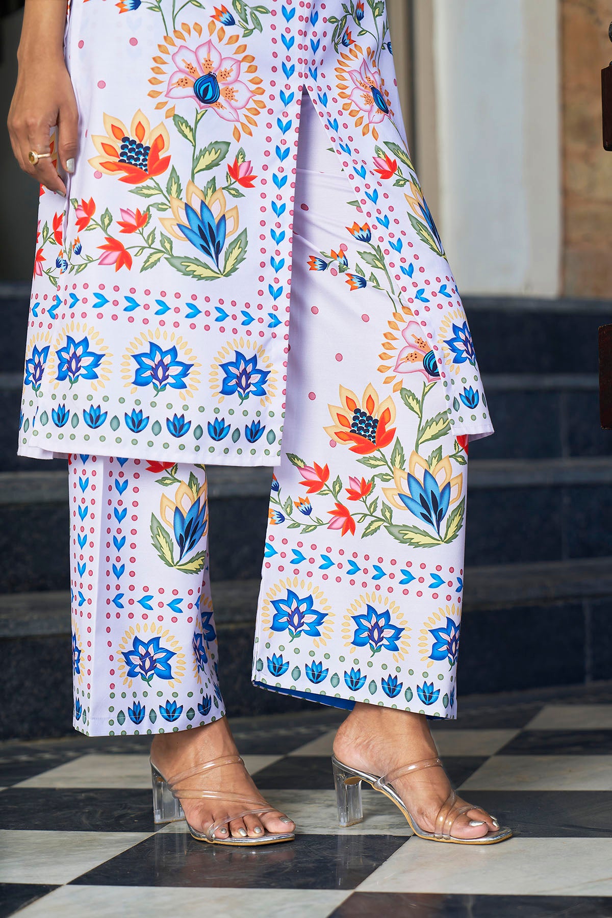 White Cotton Printed Co-ord