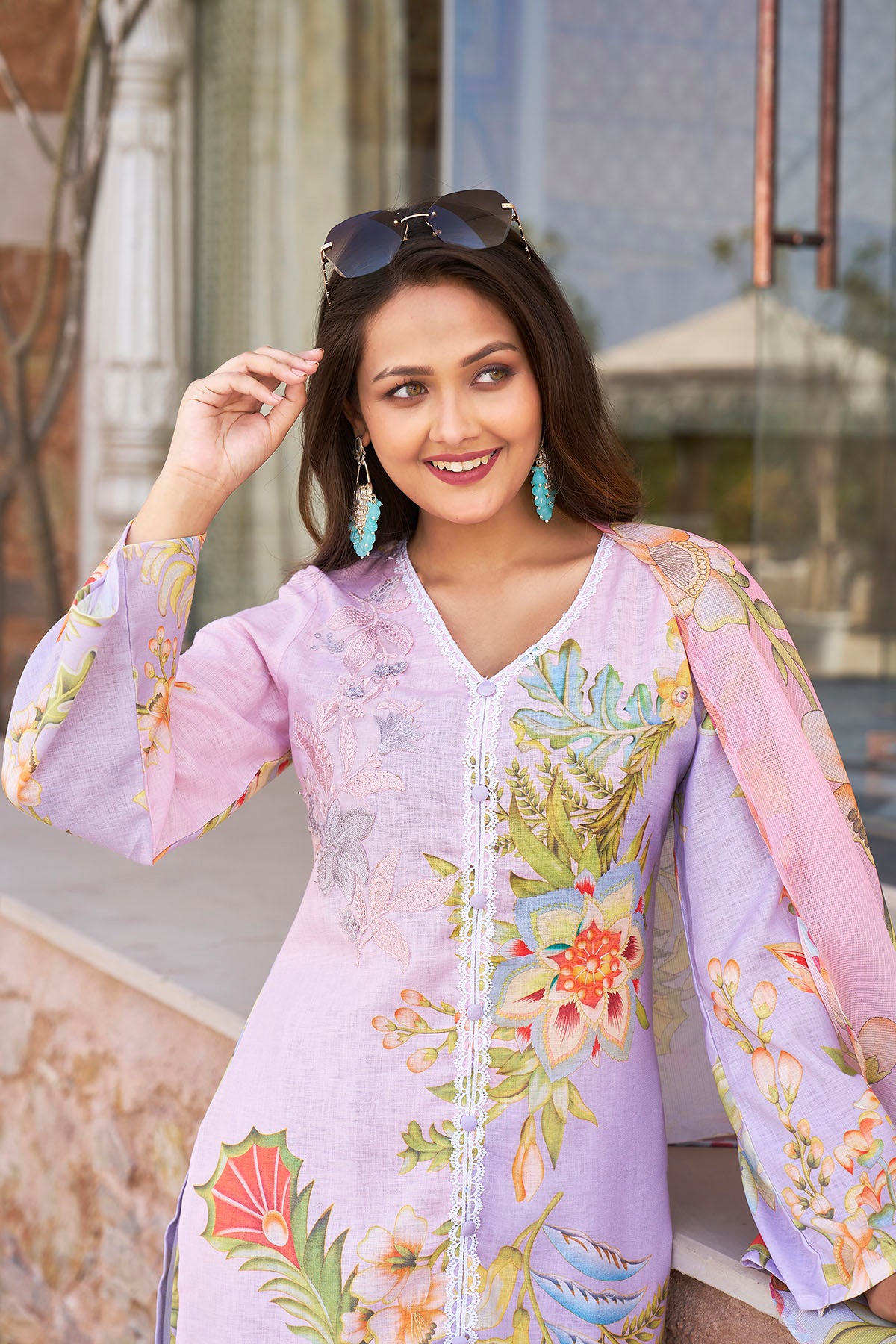 Lavender Cotton Printed Straight Suit