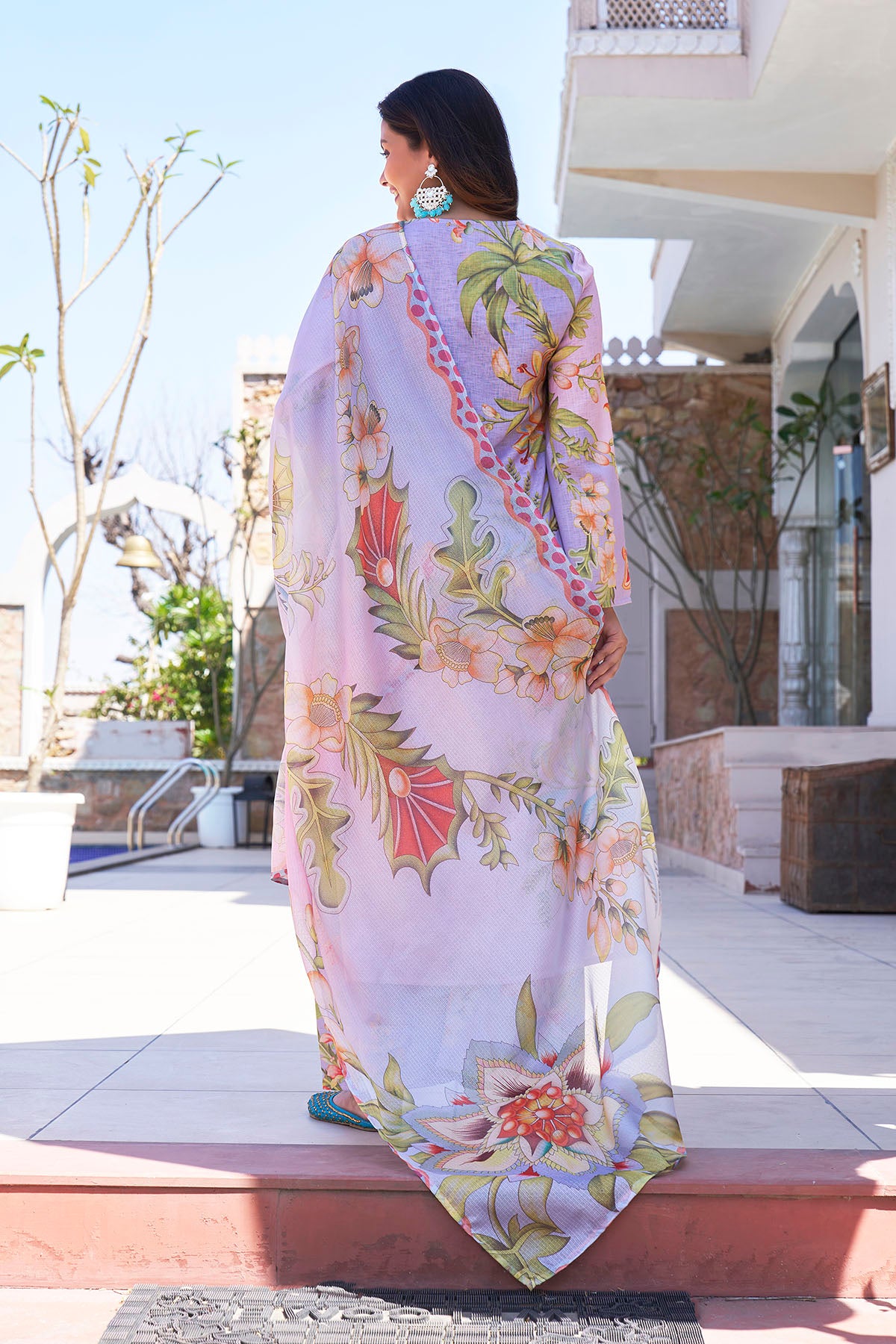 Lavender Cotton Printed Straight Suit