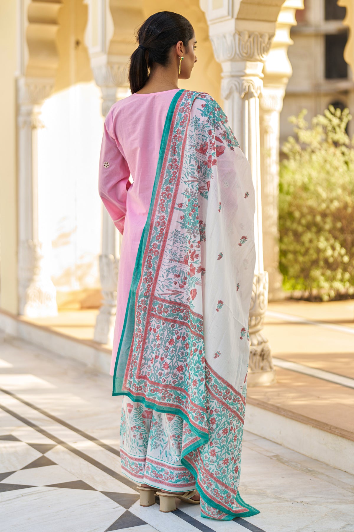 Pink Cotton Embroidered Suit Set