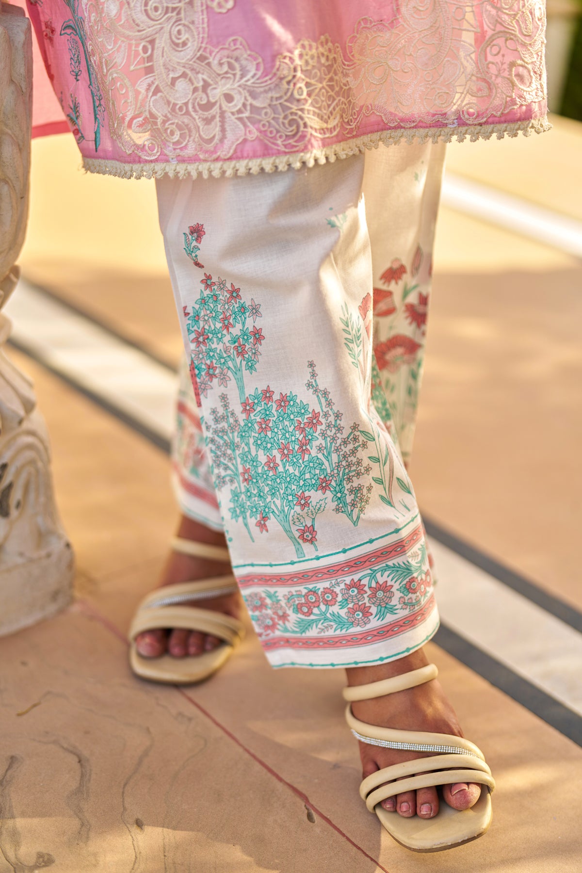 Pink Cotton Embroidered Suit Set