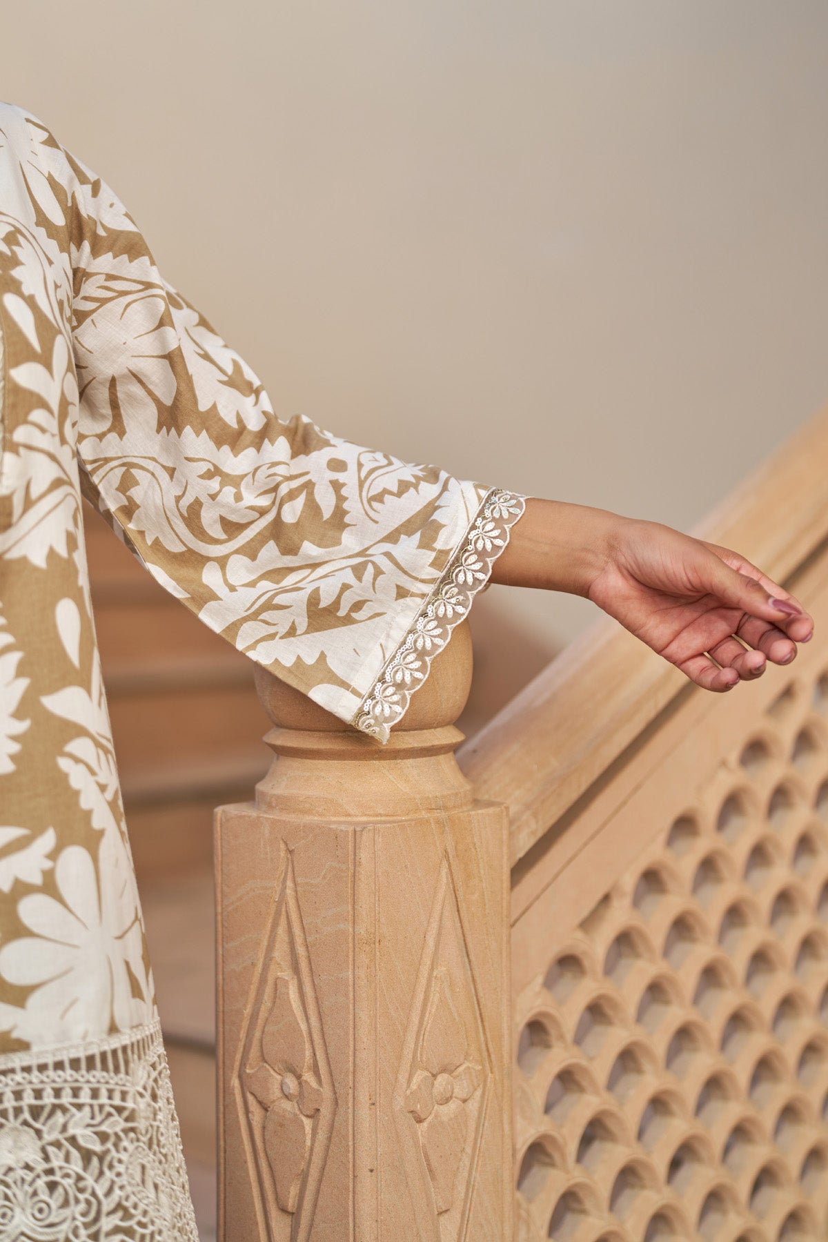 Brown cotton embroidered Farshi Suit Set With Dupatta