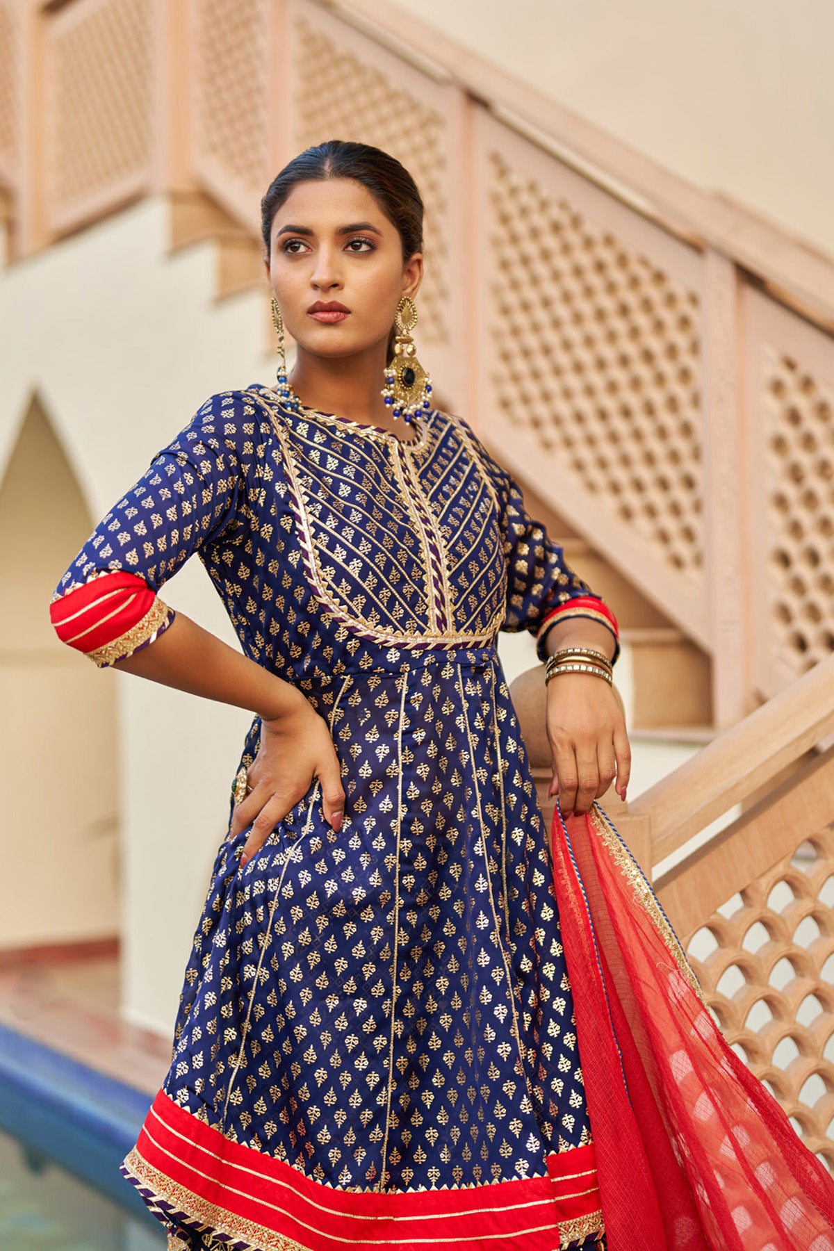 Blue Rayon Gotapatti Sharara Set With Dupatta
